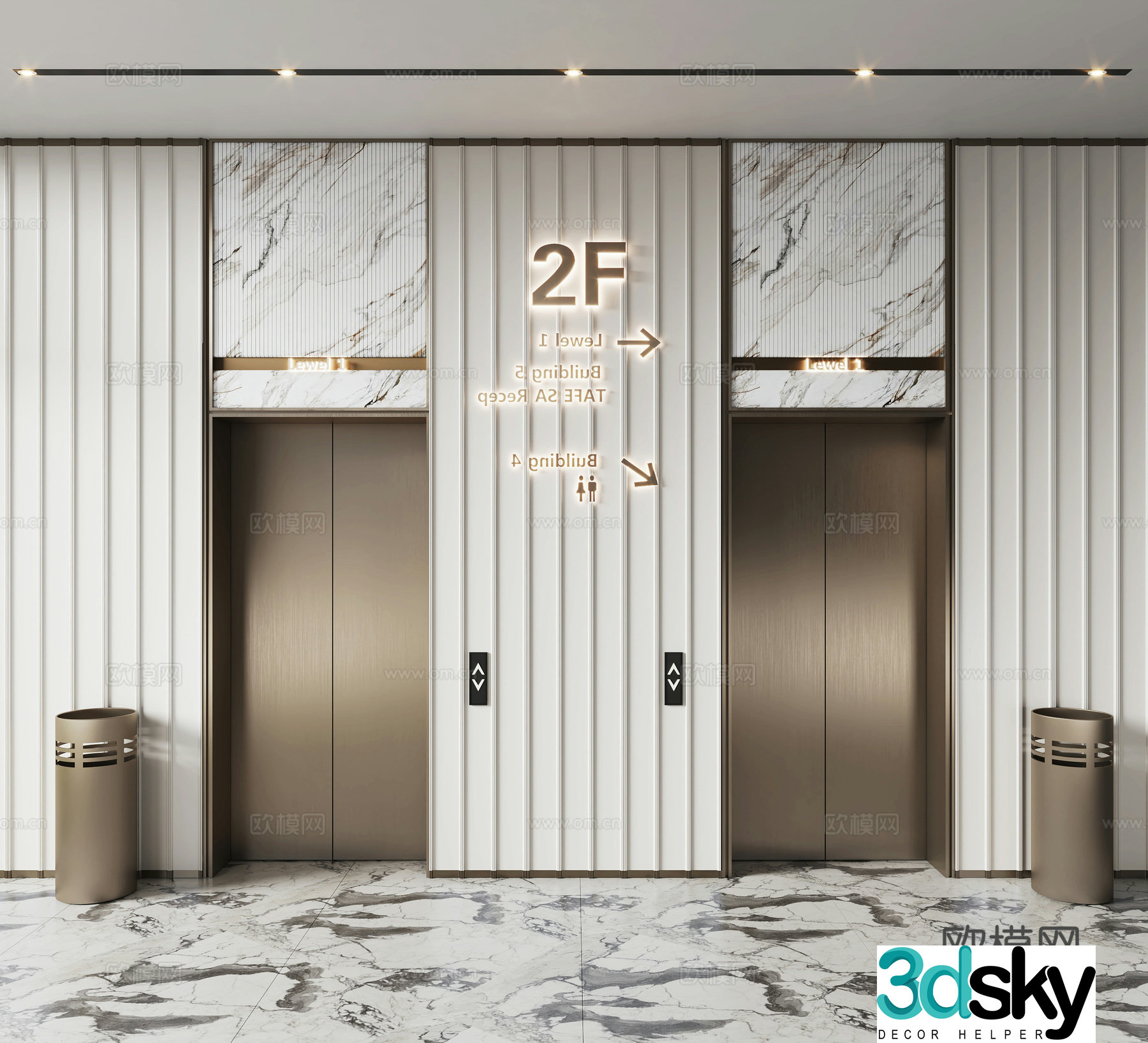 Modern elevator hall 3d model