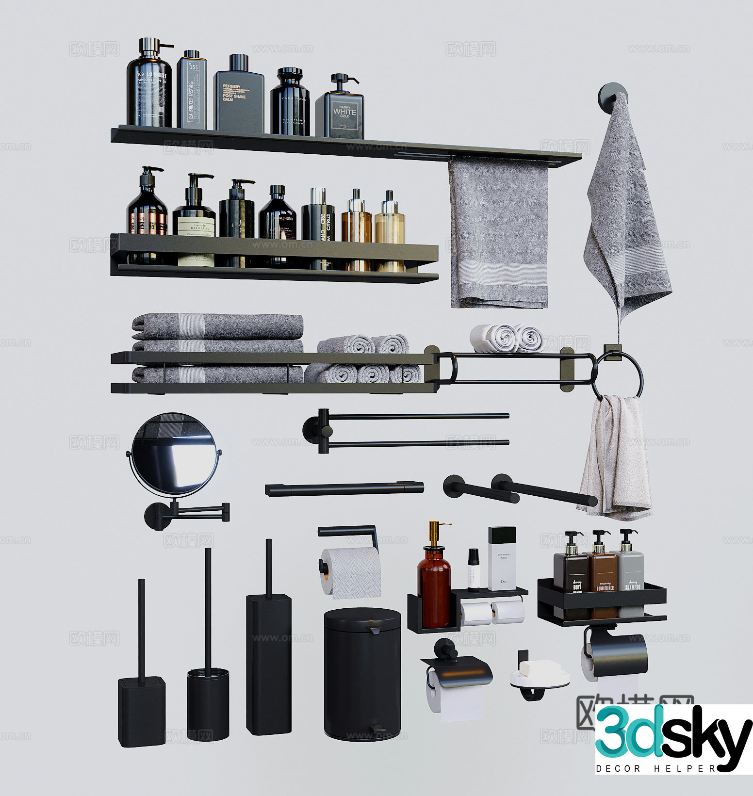 Modern bathroom supplies towel rack bathroom accessories 3D model