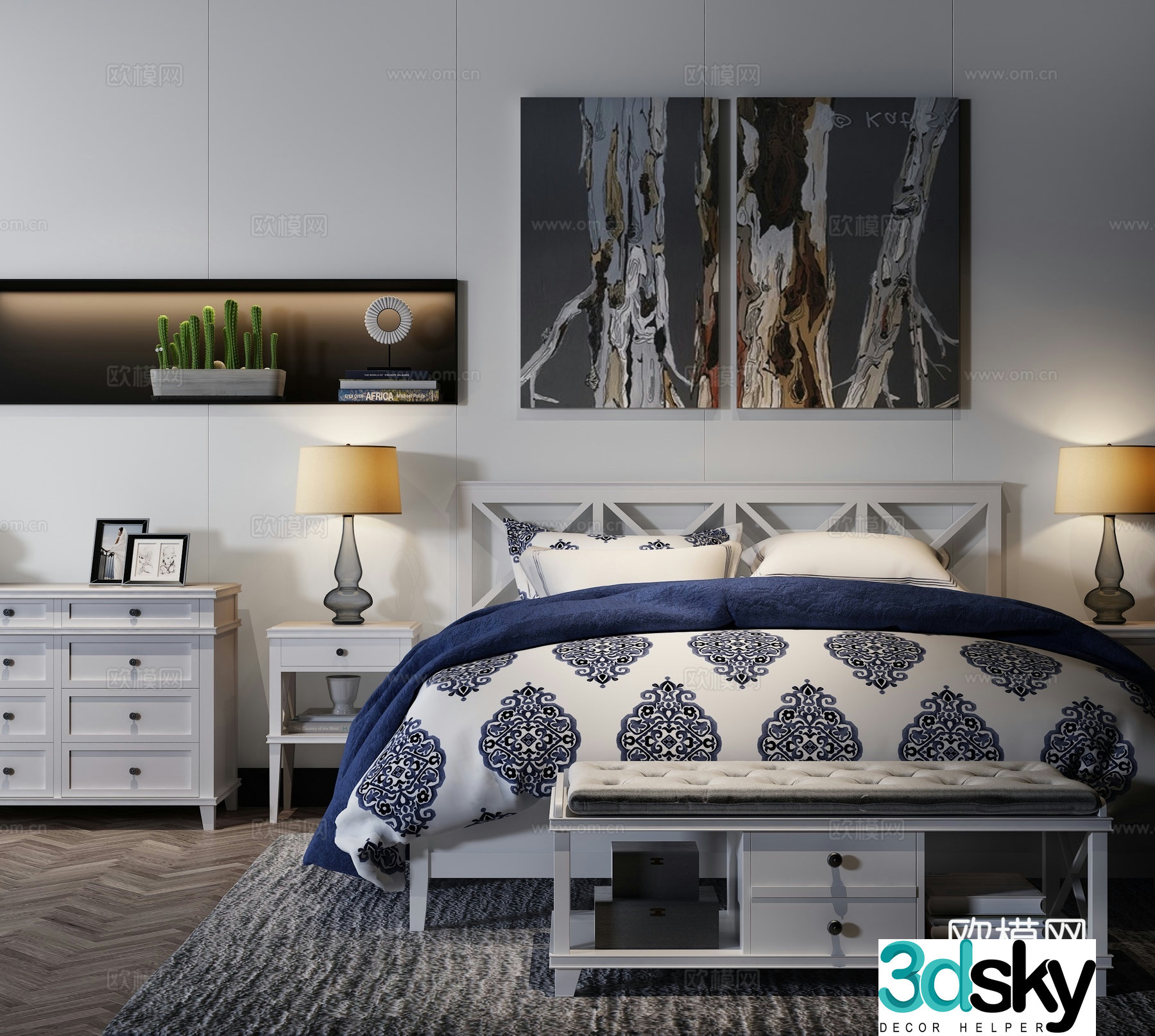 French double bed 3d model