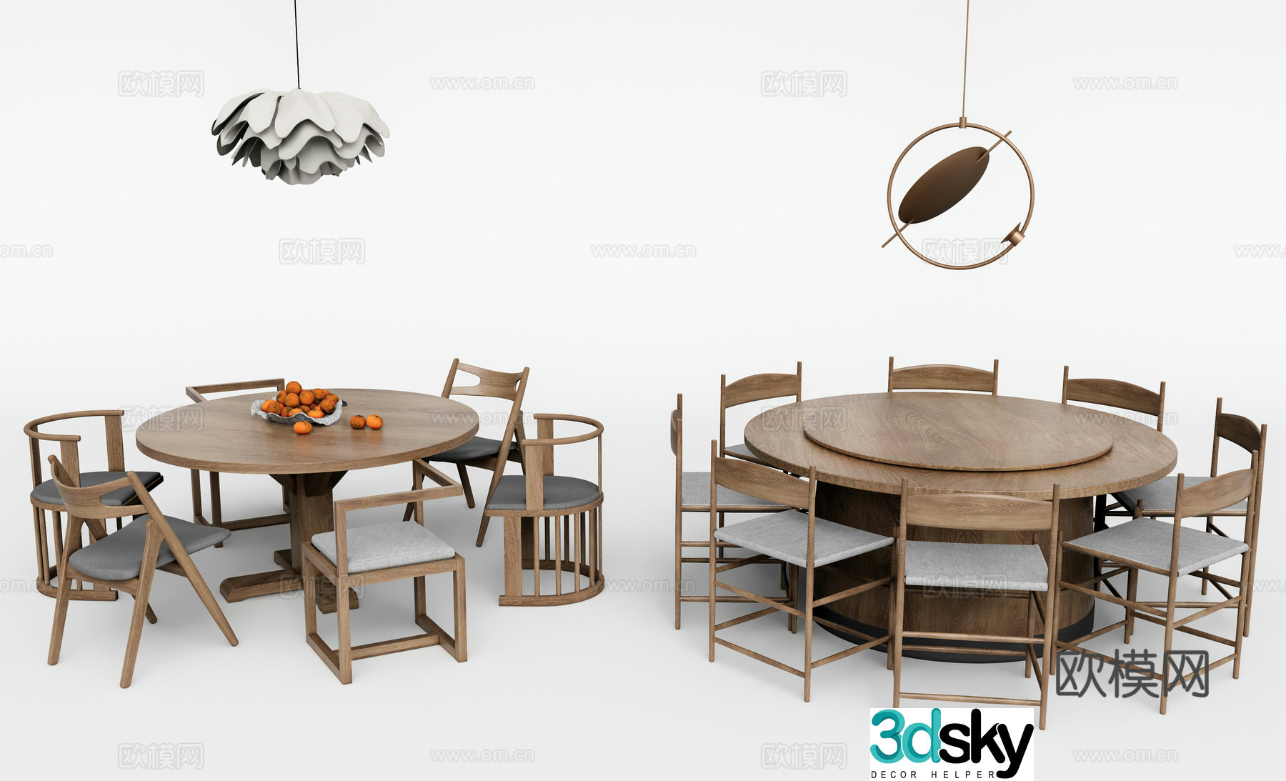 Wabi-sabi dining table and chairs round dining table 3d model