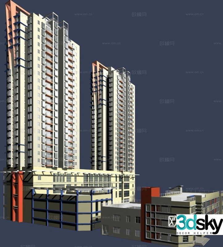 High-rise residential exterior 3d model