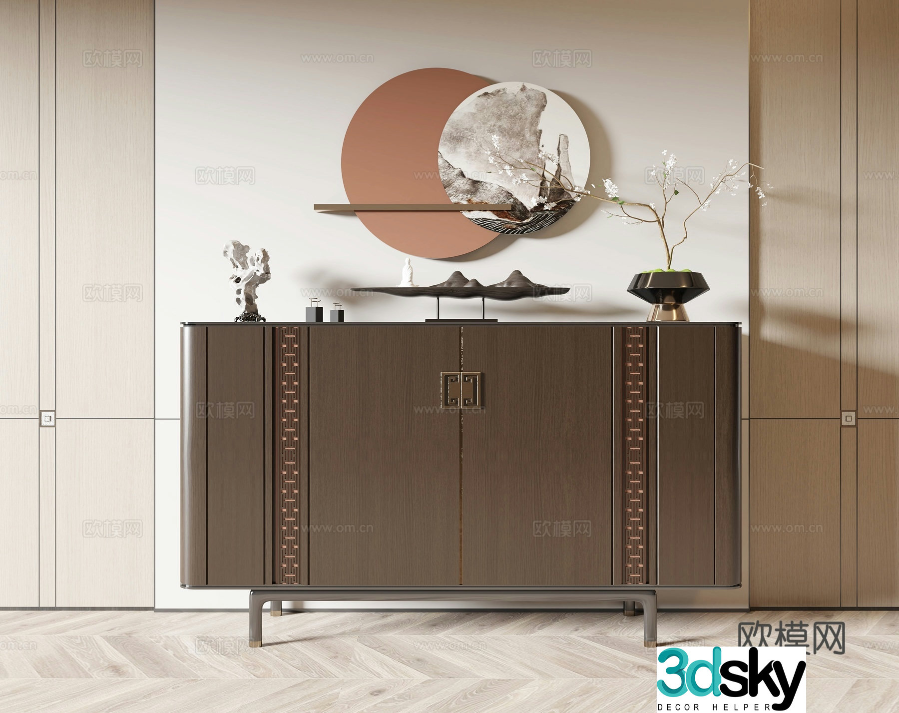 New Chinese style entrance cabinet side cabinet 3D model
