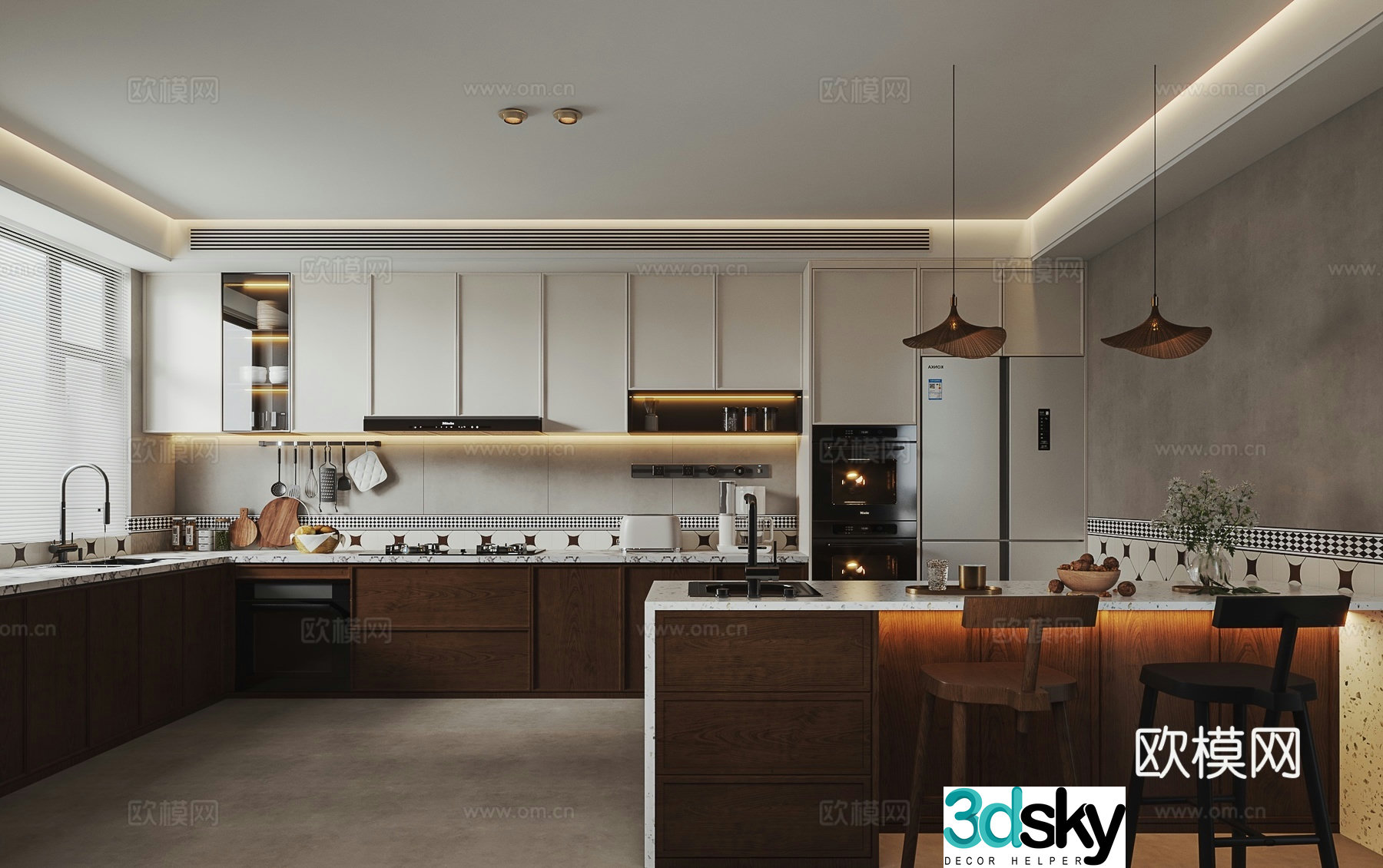 Medieval style kitchen island kitchen 3d model