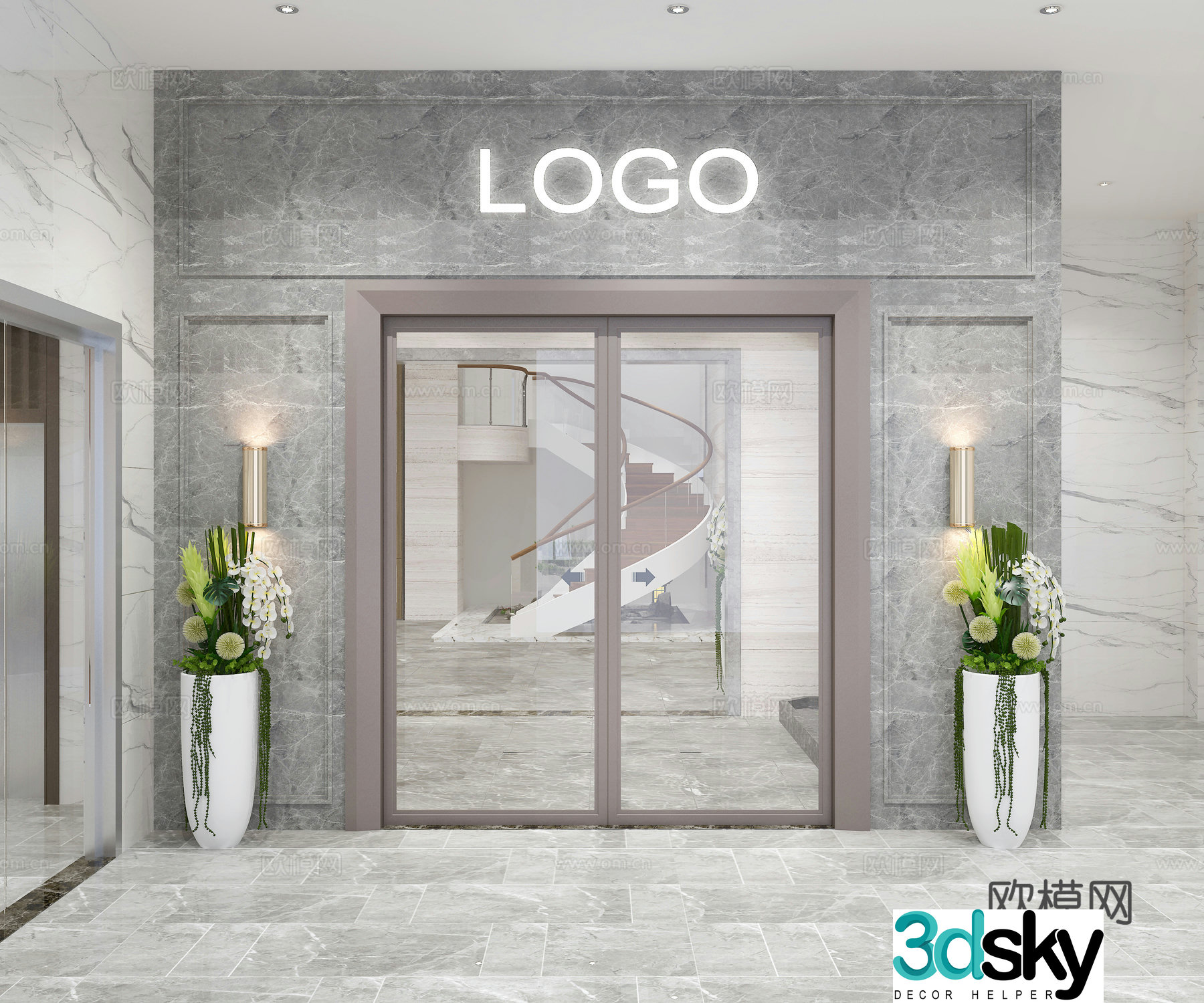 Office door sliding door high partition glass partition 3d model