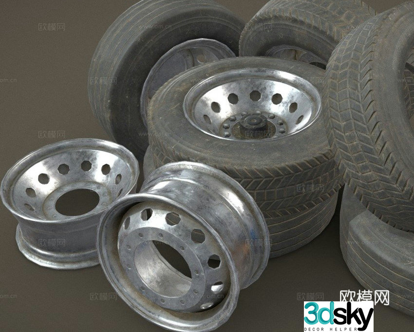 truck wheel tire hub 3d model