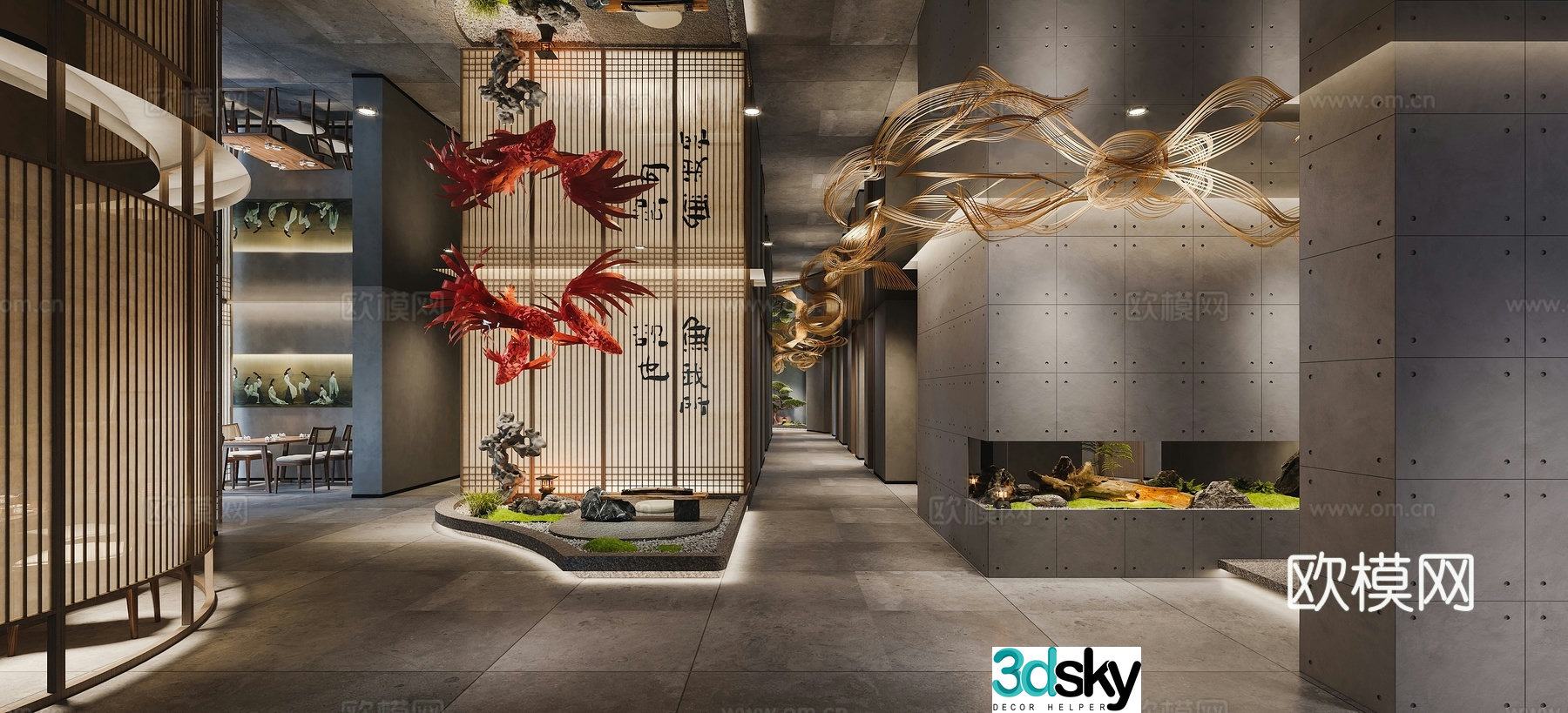 Chinese restaurant aisle landscape 3D model