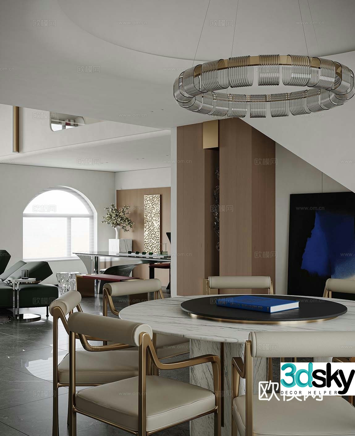 Italian dining table and chairs round dining table 3d model