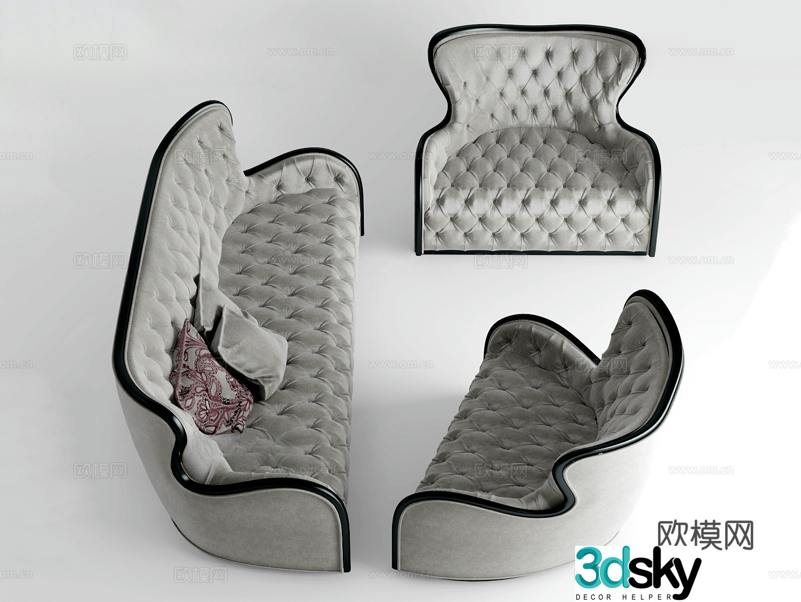 European style multi-person sofa 3D model