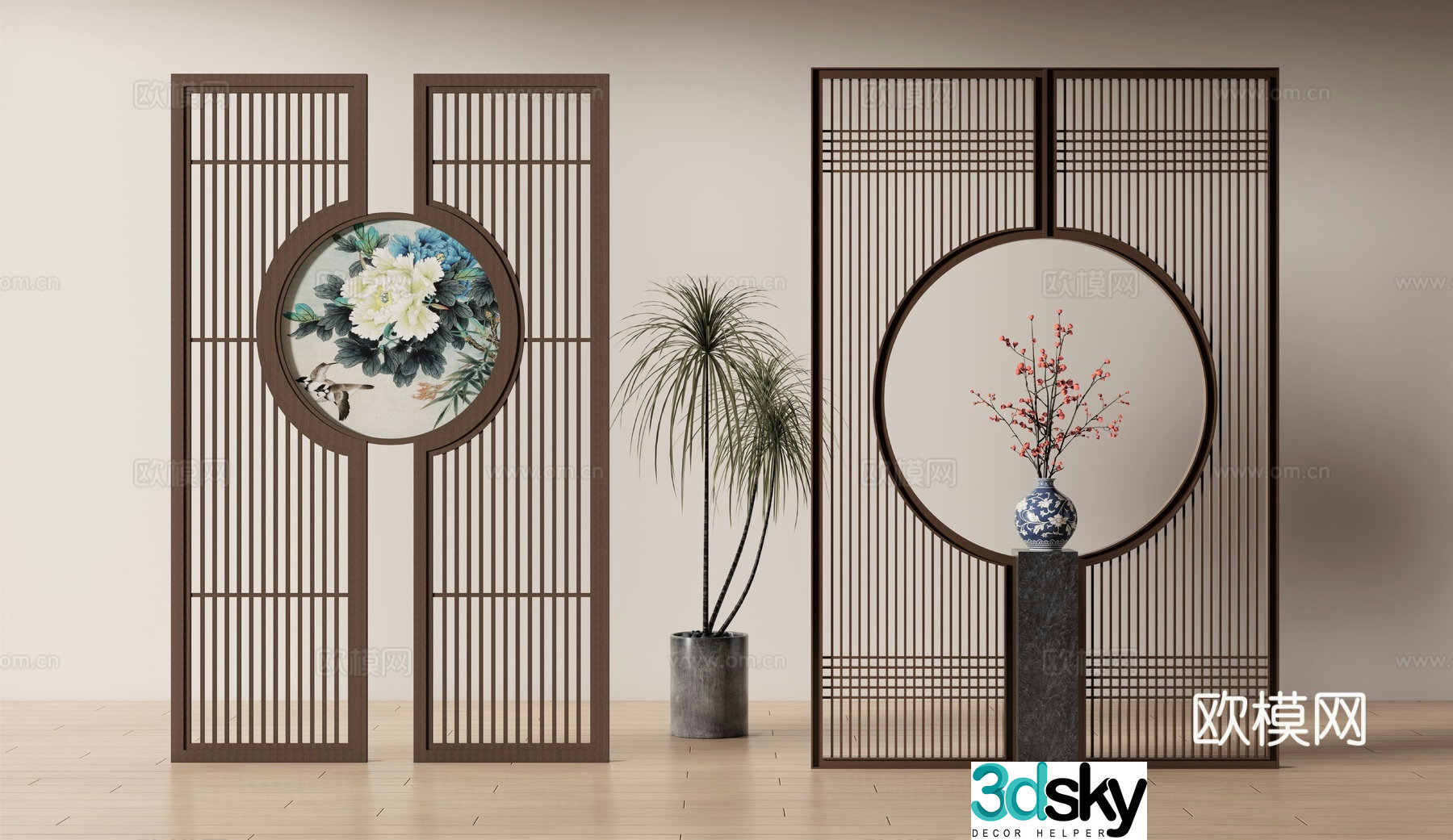 New Chinese style hollow screen 3D model