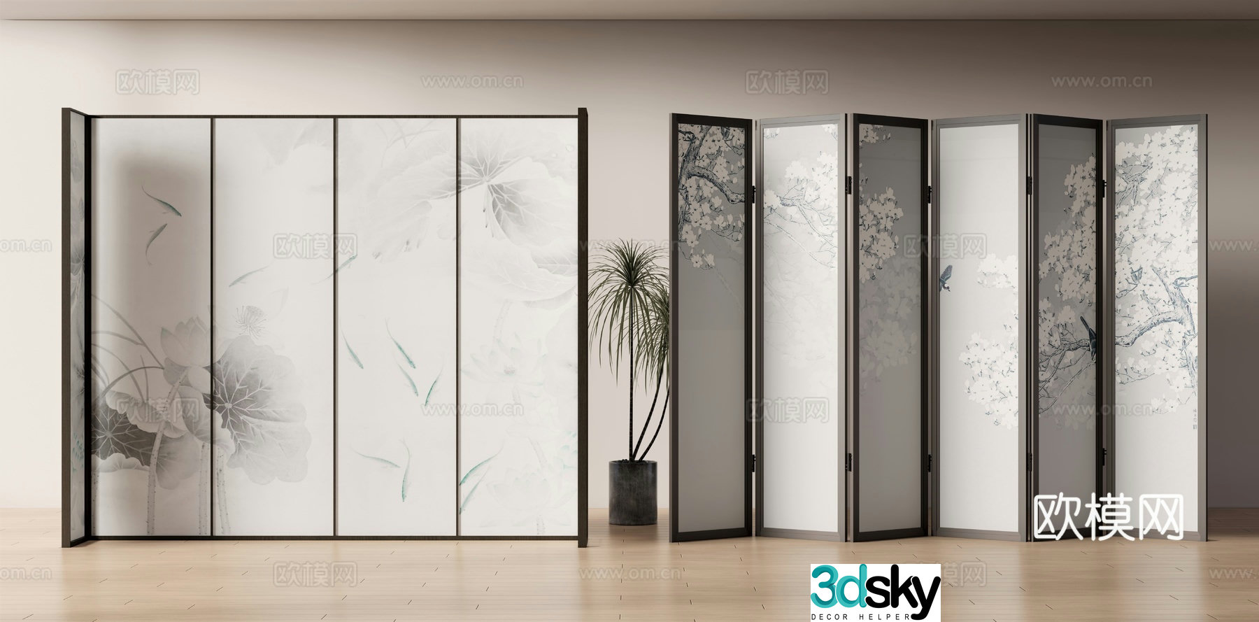 New Chinese style folding screen 3d model