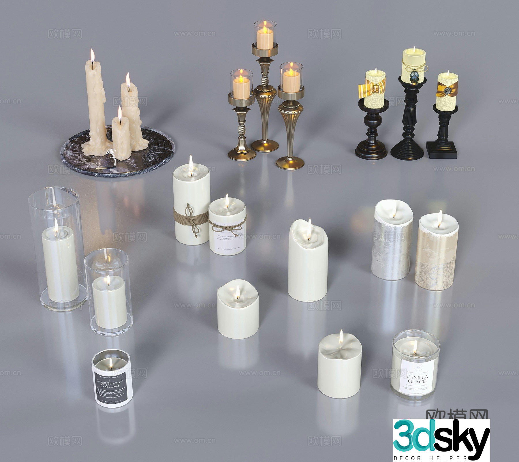Modern candle wax stand glass candle 3d model