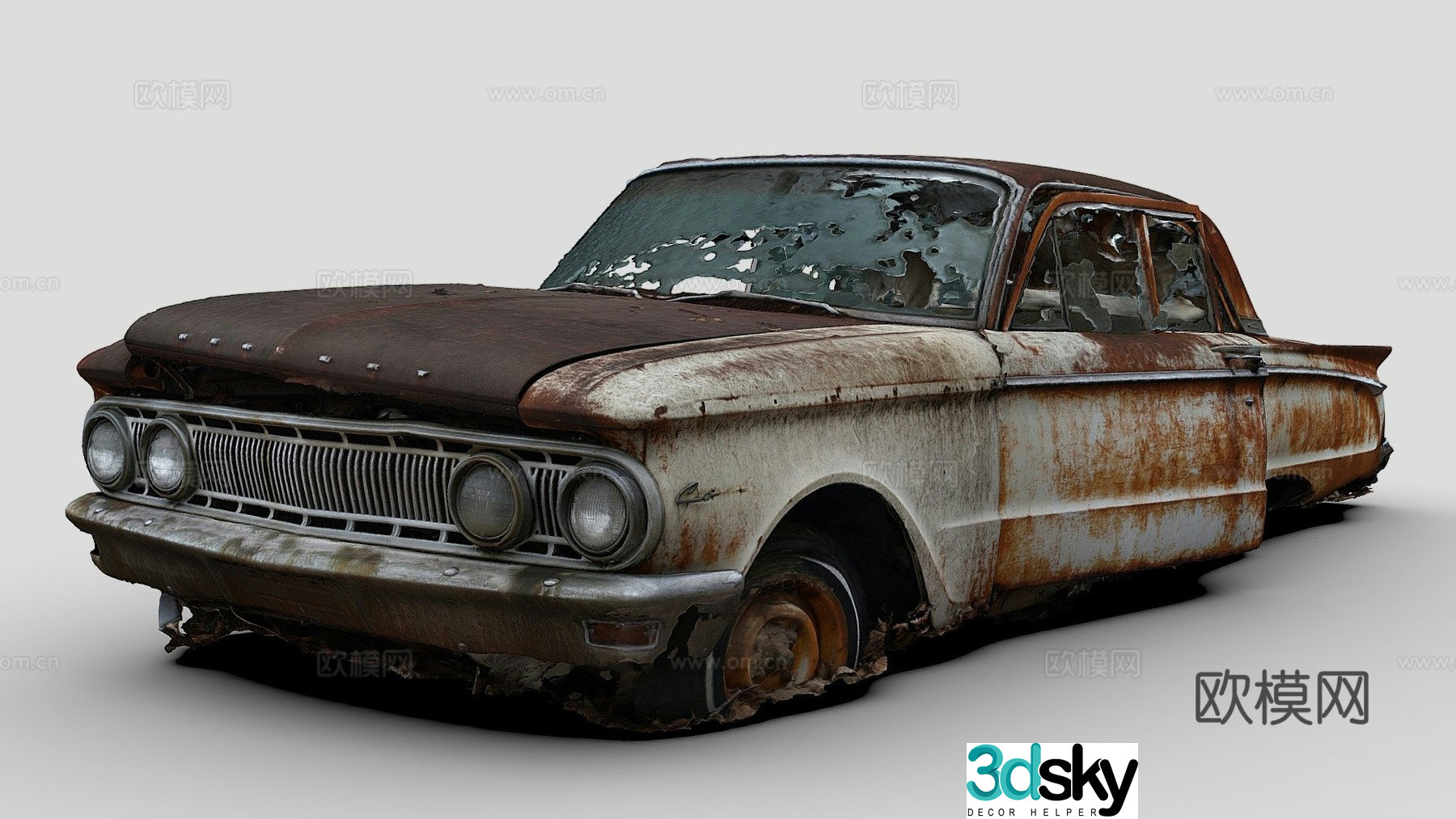 rusty car sedan 3d model