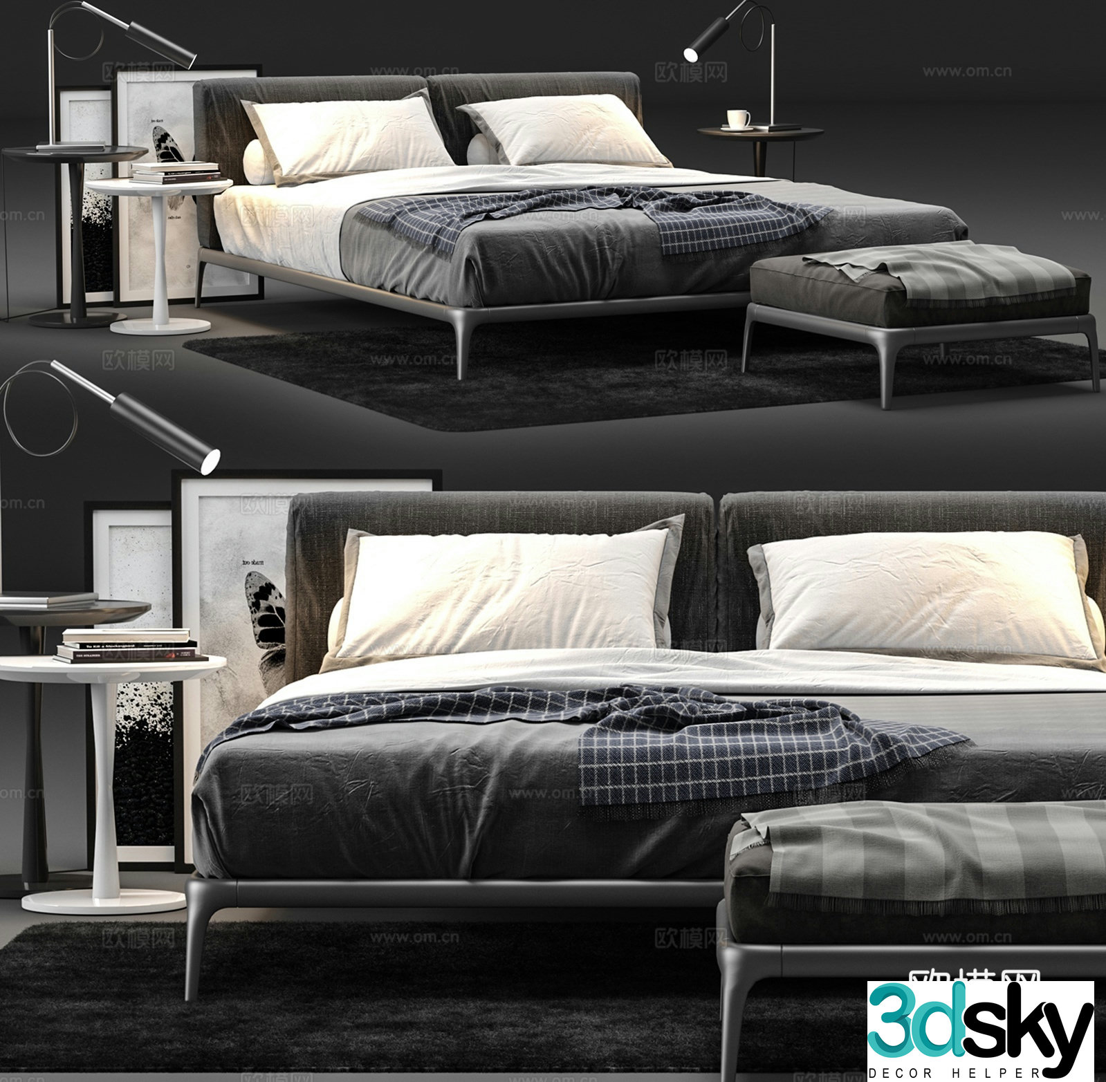 Modern double bed 3d model