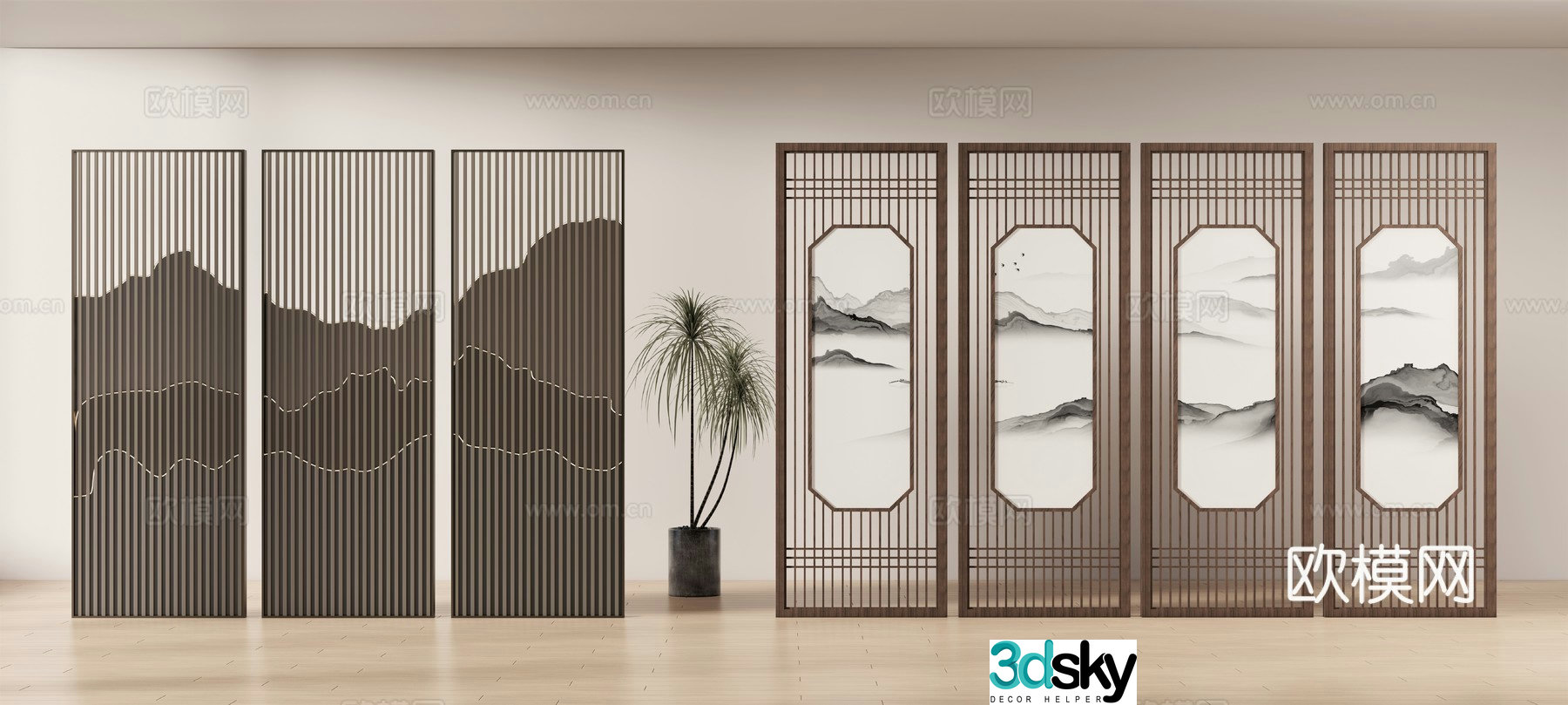 New Chinese style screen partition 3D model