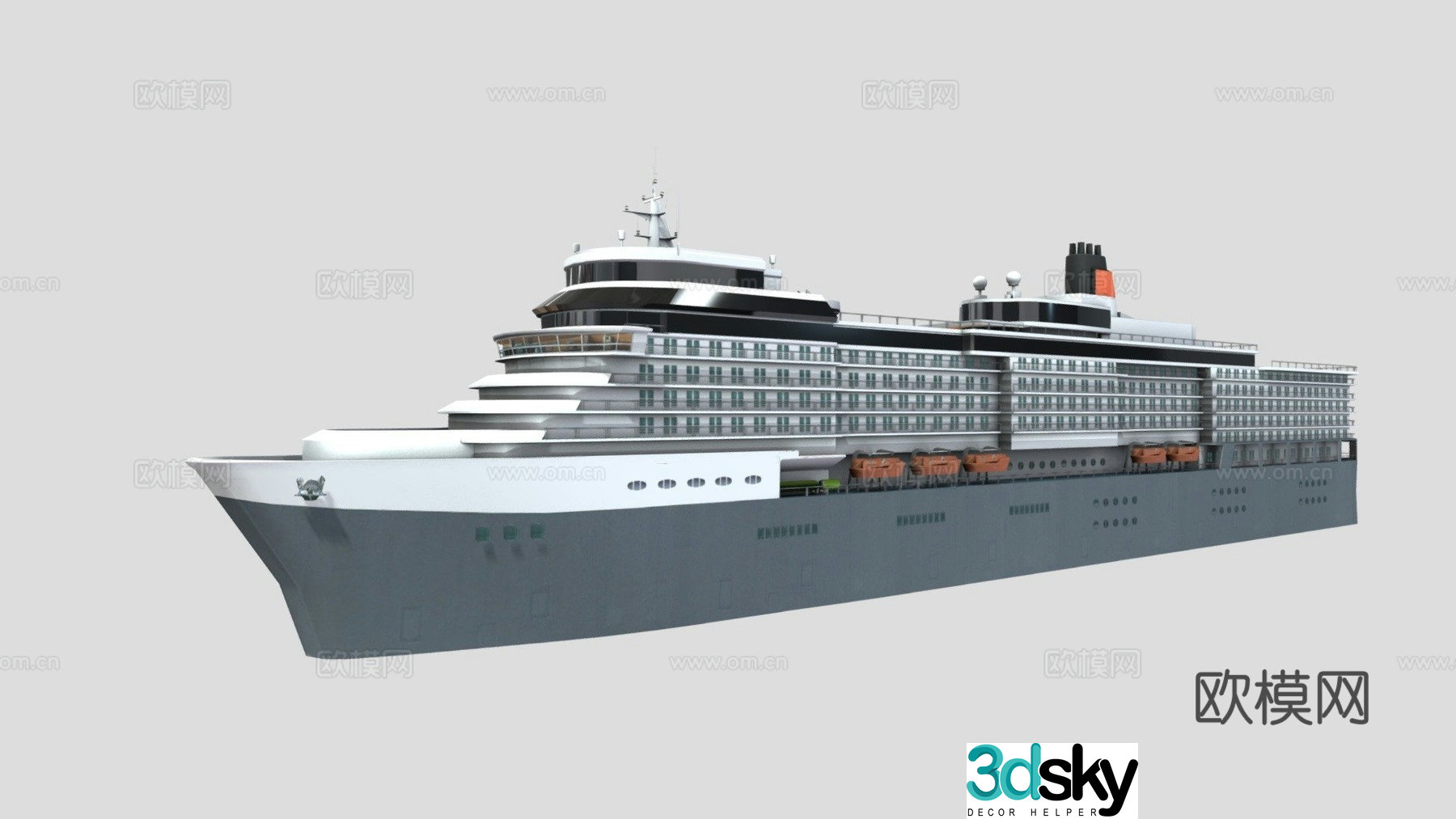 Cruise ship with deck interior ship 3d model