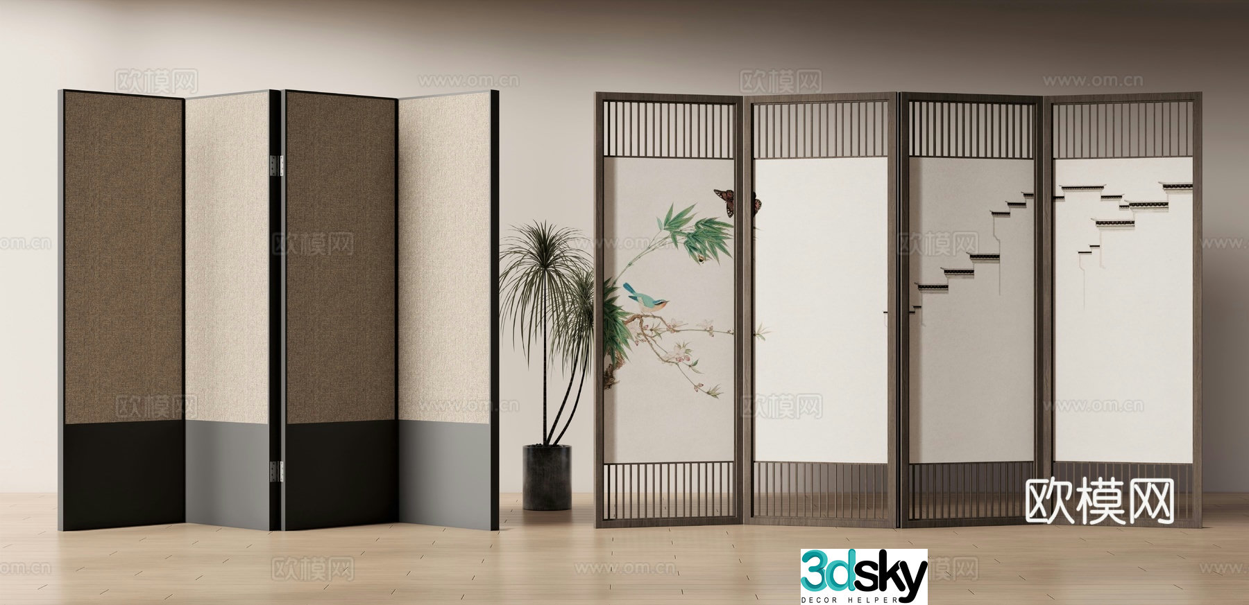 New Chinese style folding screen 3d model