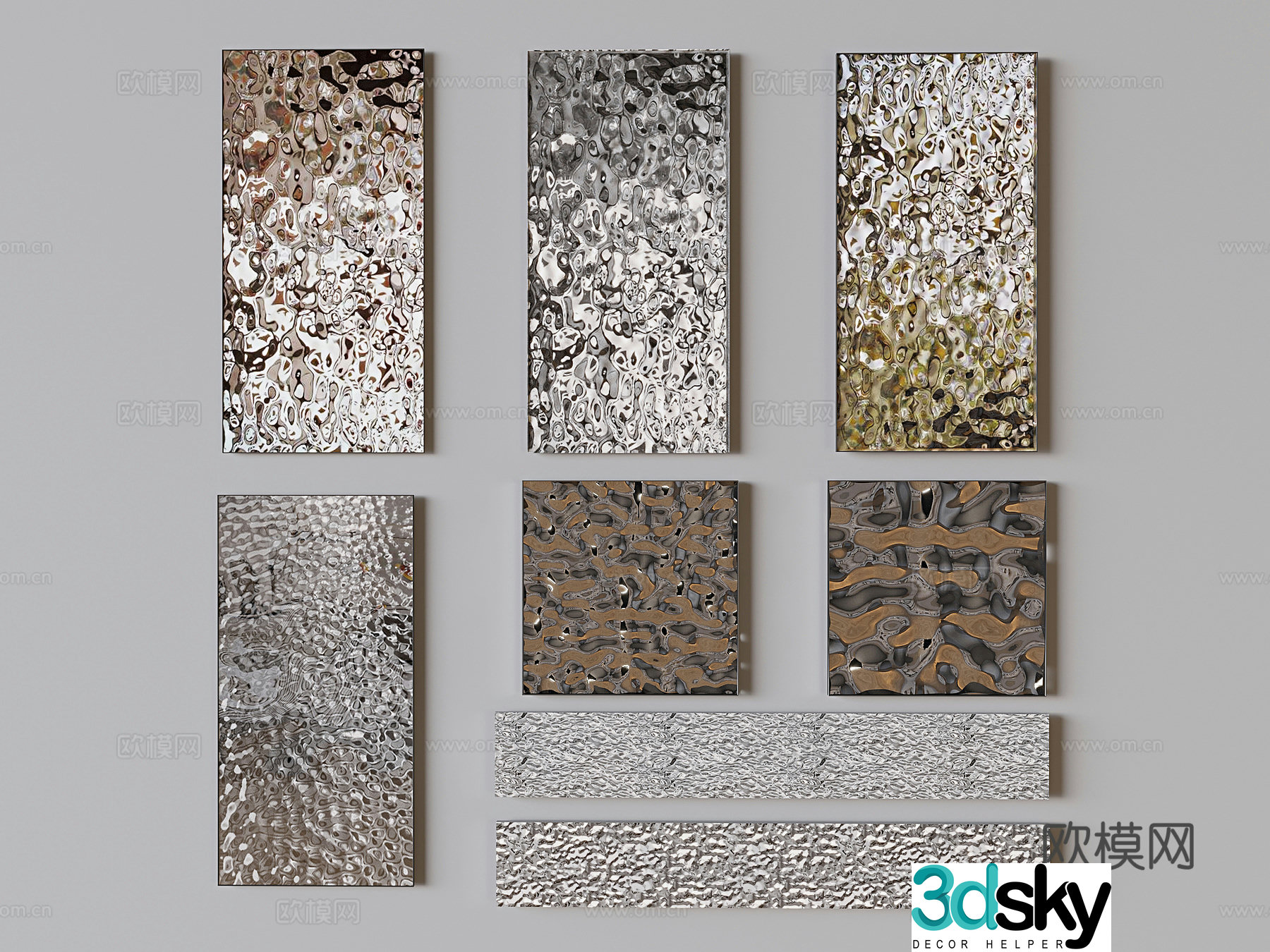 Modern stainless steel wainscoting water corrugated square panel 3d model