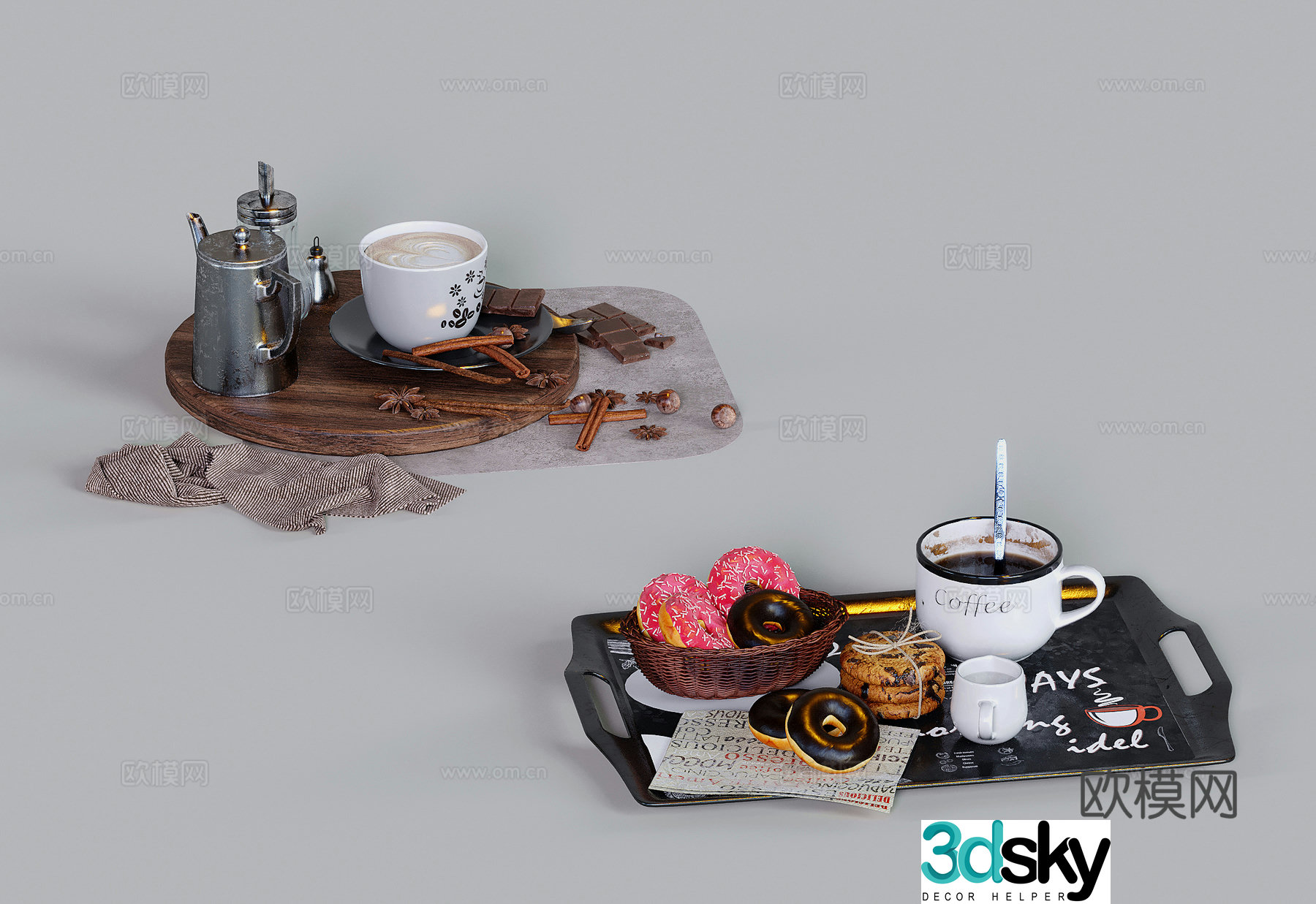 modern coffee cup food tray tableware 3d model