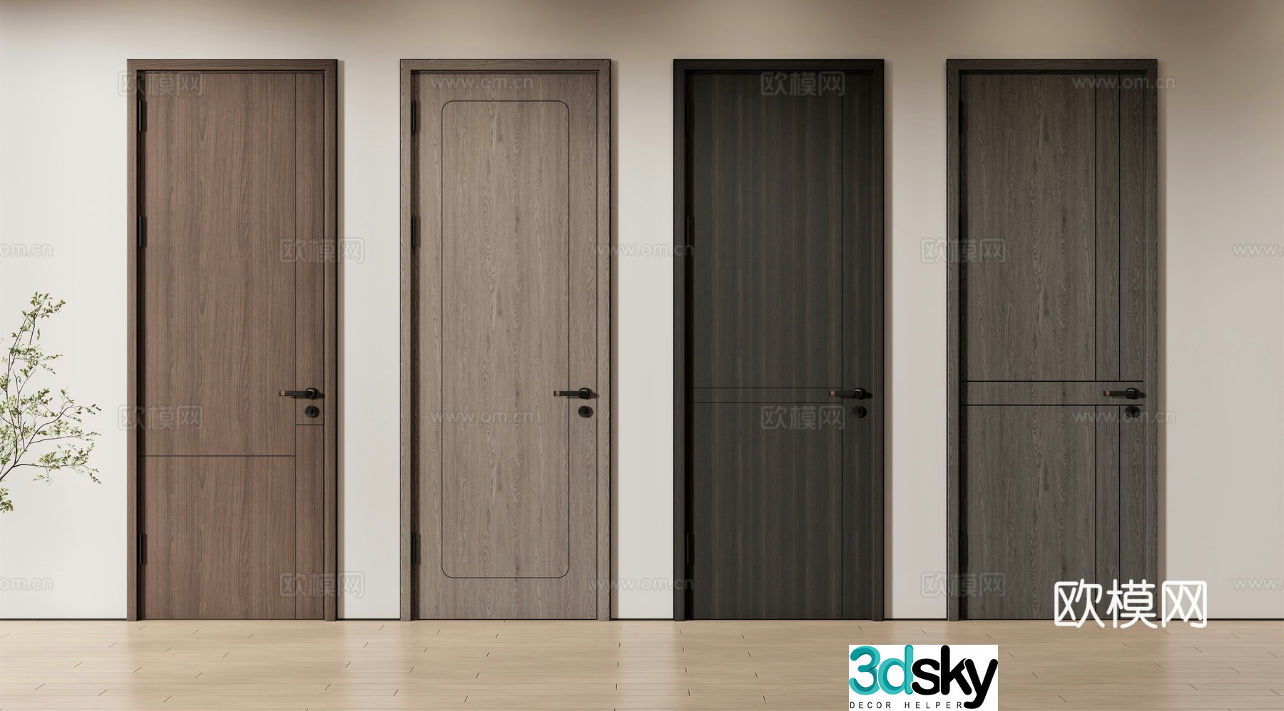 New Chinese style single door room door bedroom door wooden door solid wood door 3d model