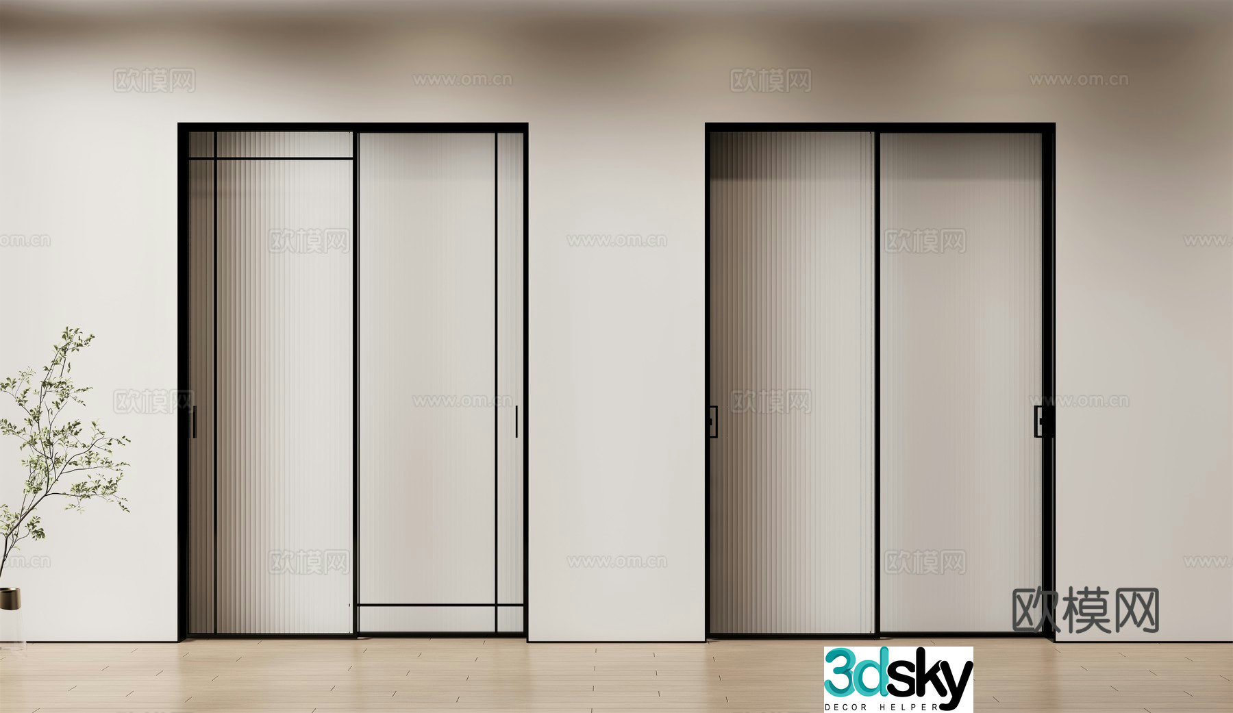 sliding door kitchen door glass door 3d model