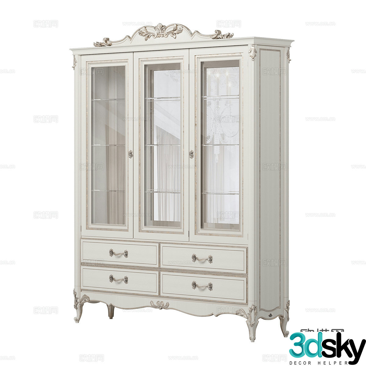 French bookcase display cabinet 3d model