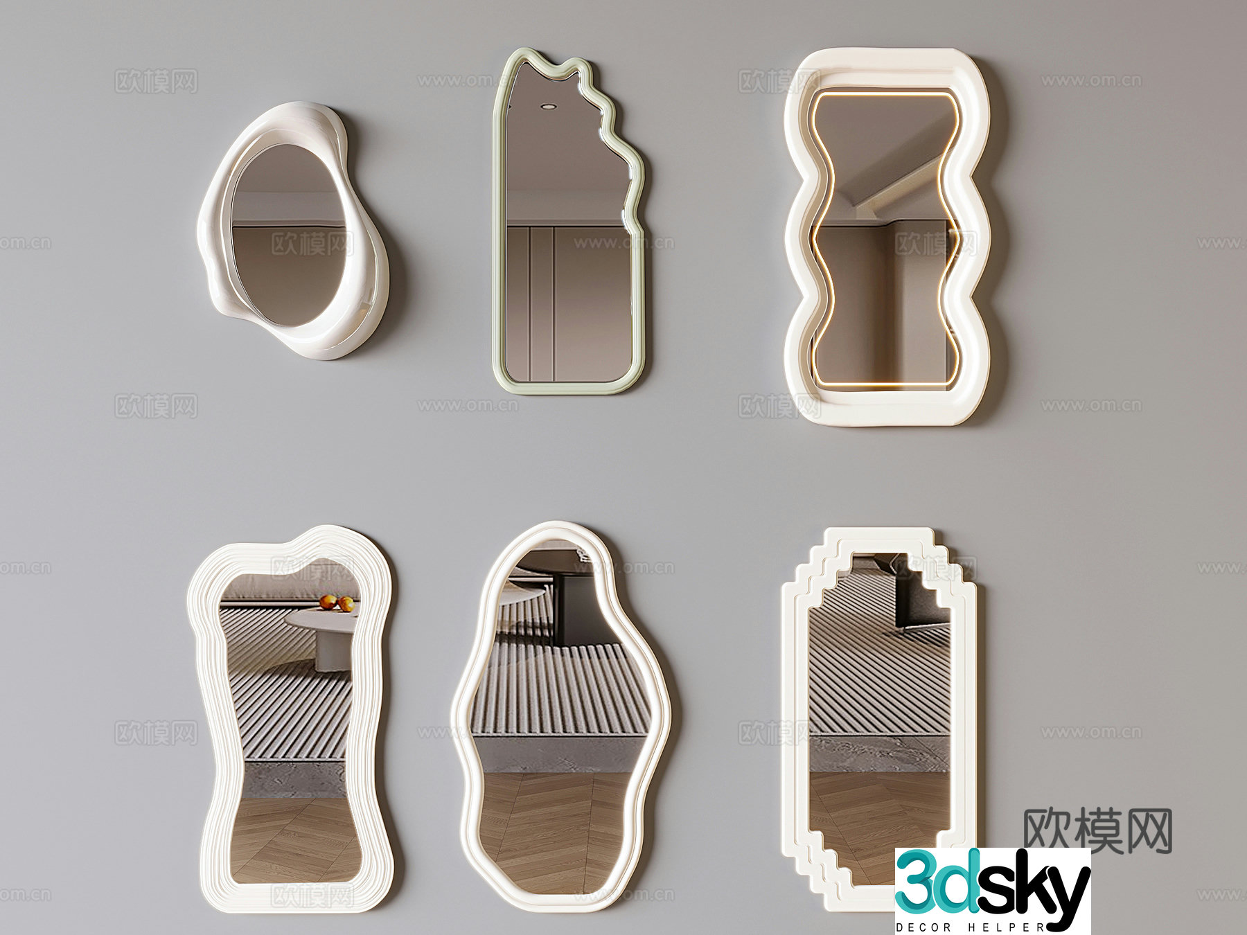 Cream style mirror decorative mirror full body mirror 3d model