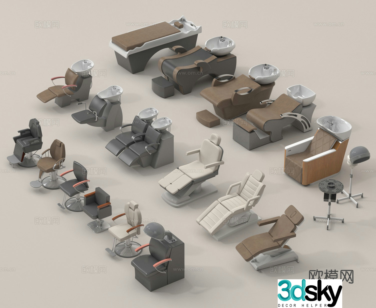 Barber chair shampoo chair perm chair 3d model