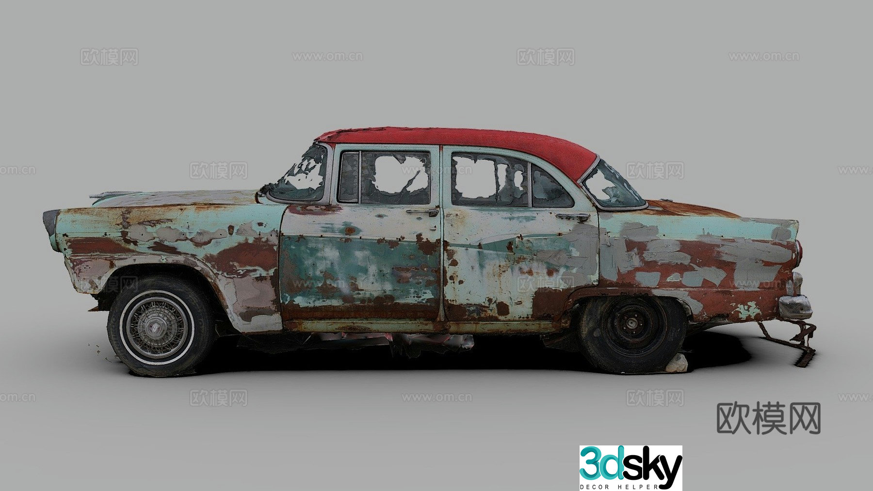 dilapidated car classic car 3d model