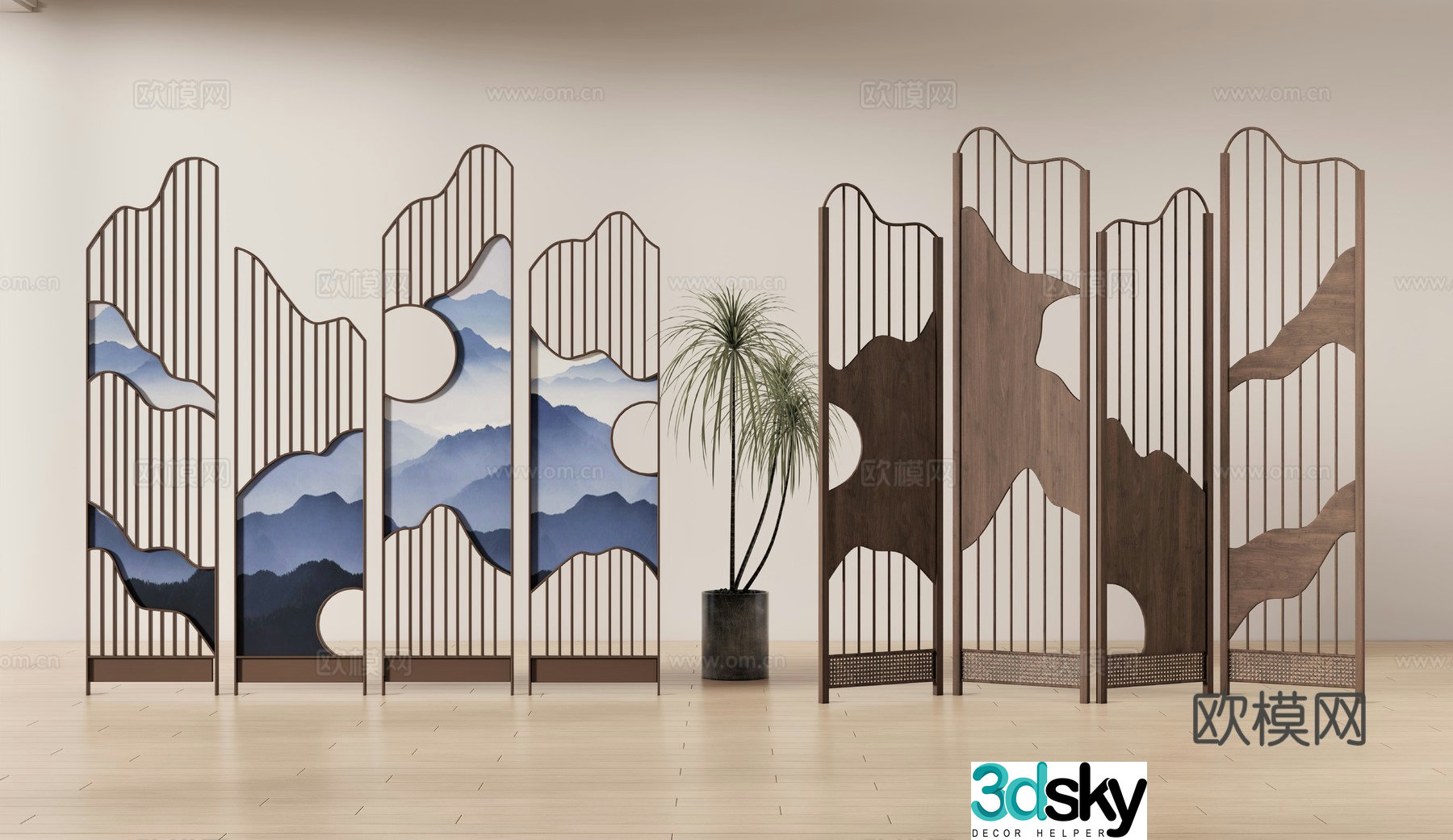 New Chinese style screen grille screen 3d model