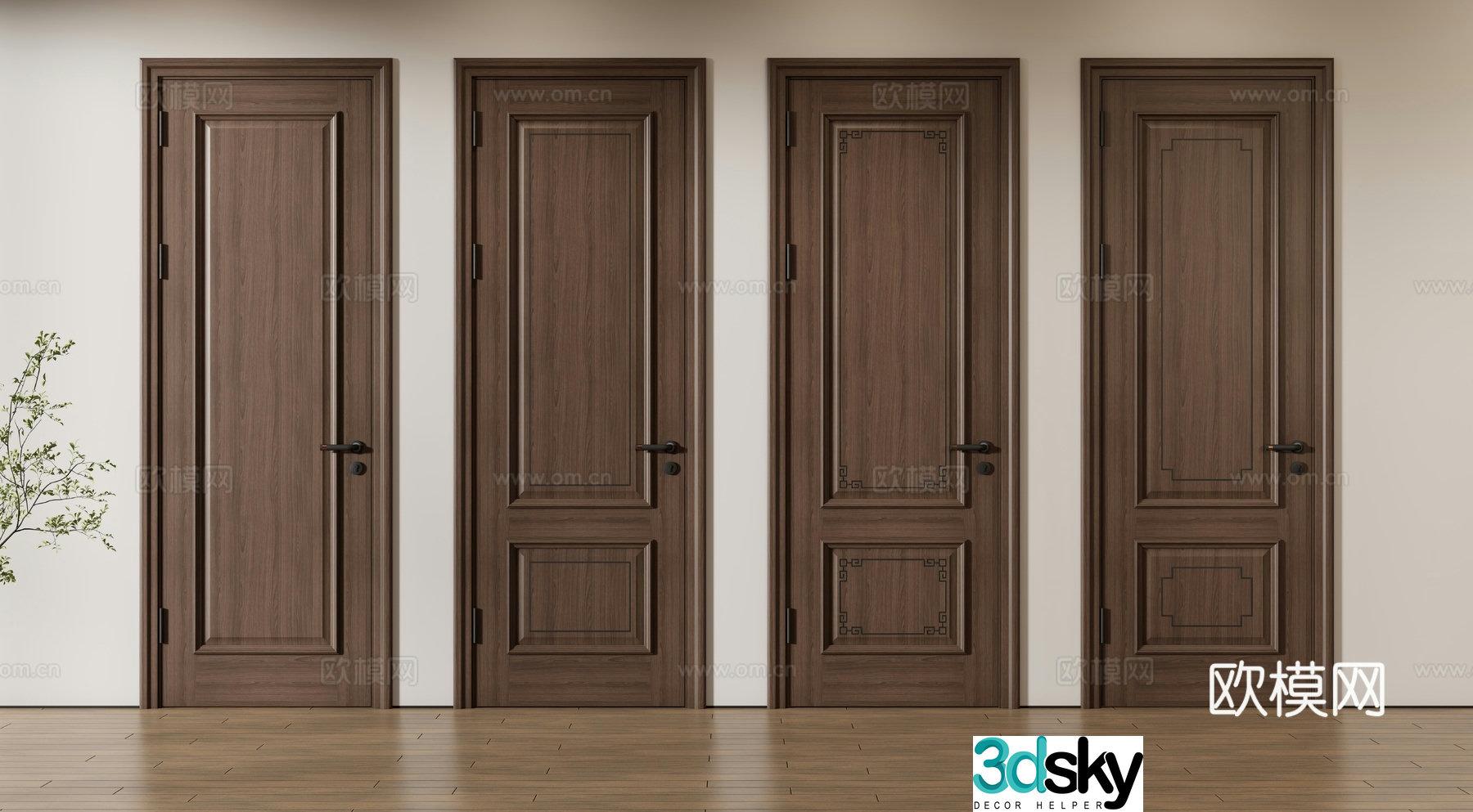 New Chinese style single door room door bedroom door wooden door solid wood door 3d model