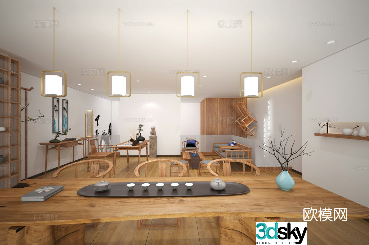 New Chinese style reception room reception area 3D model