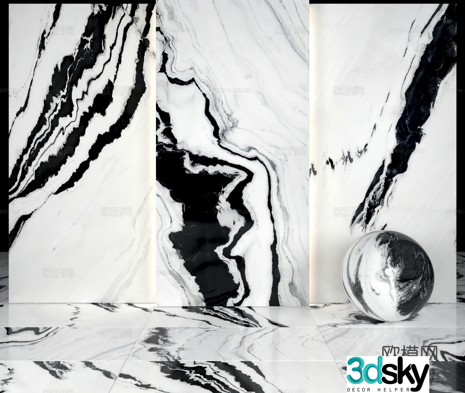 Modern panda white marble slate tile wall 3d model