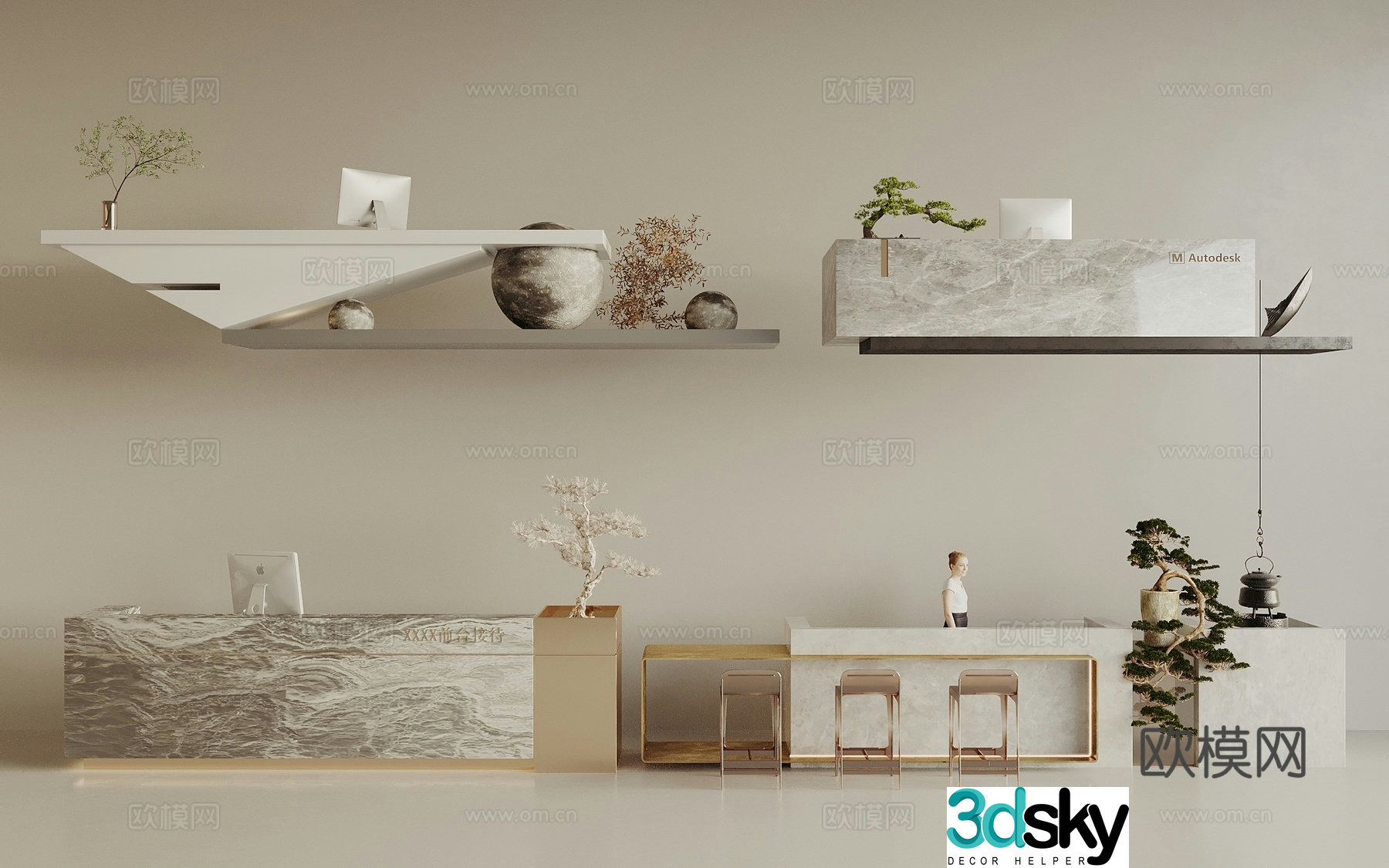 New Chinese style reception desk front desk service desk 3d model