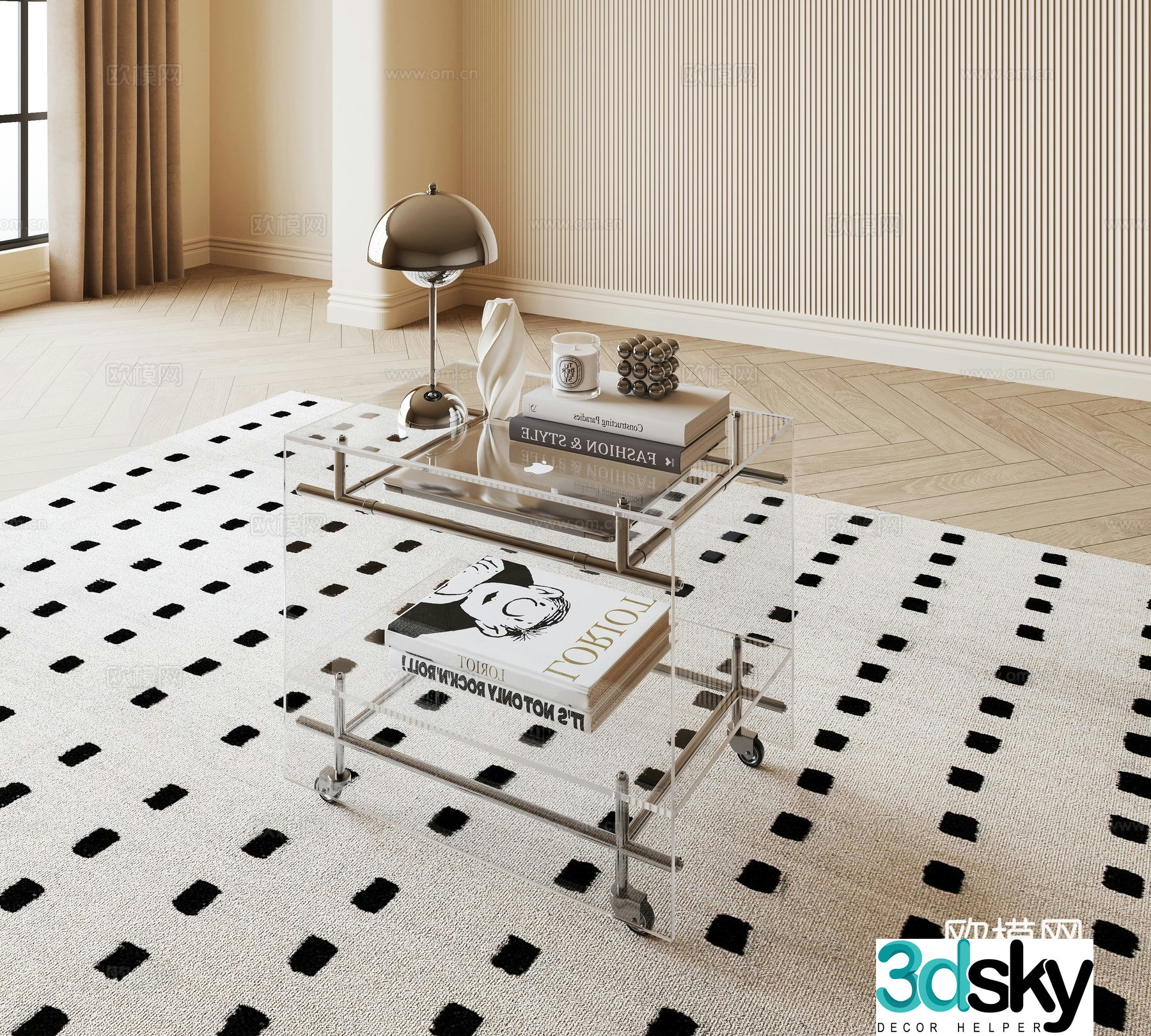 Mobile trolley side table 3d model