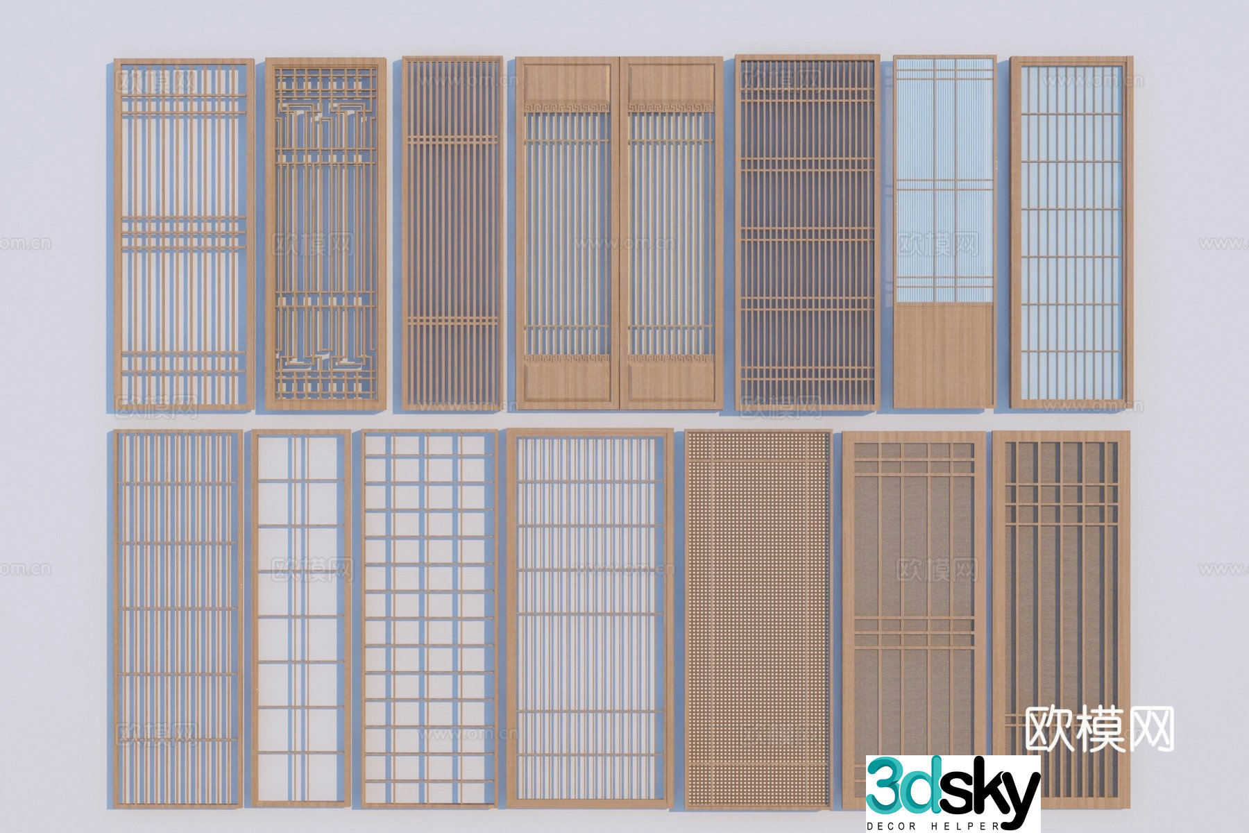 New Chinese style screen grille screen 3d model
