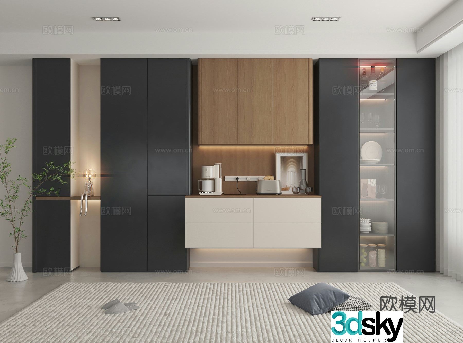 Italian style suspended wine cabinet sideboard 3d model