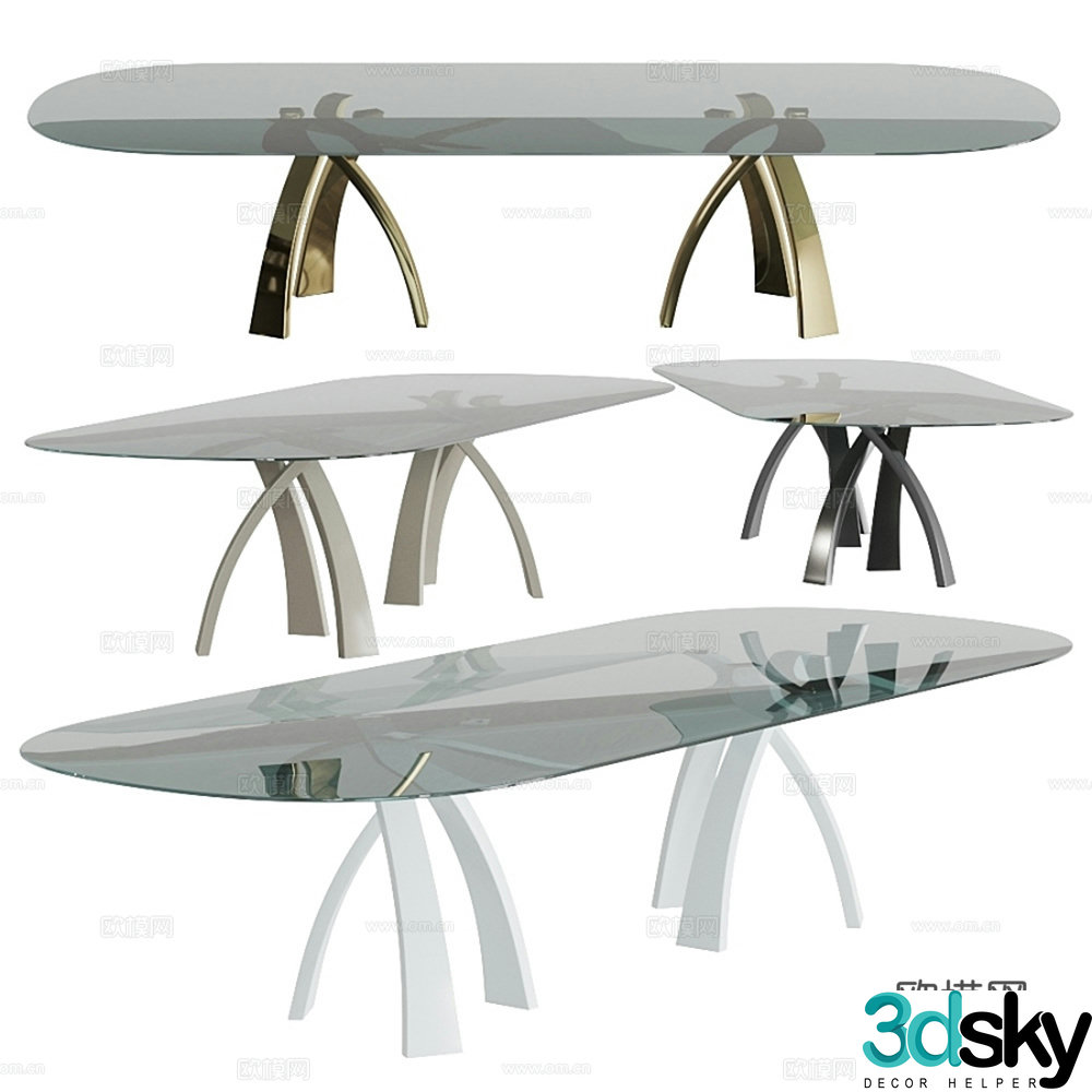 Glass dining table minimalist dining table 3d model