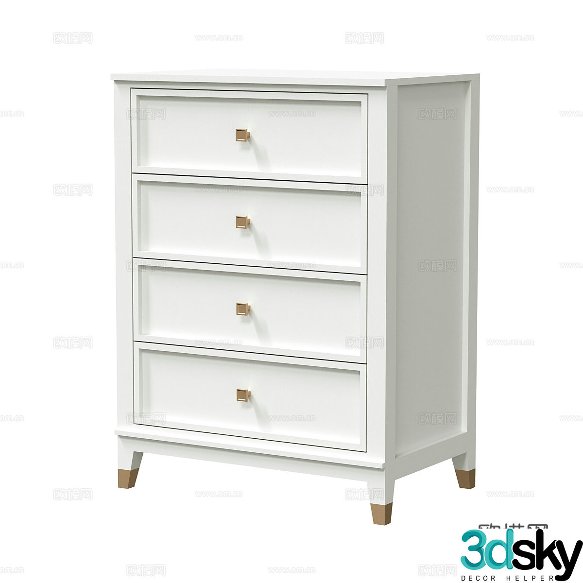 Cream style chest of drawers side cabinet 3d model