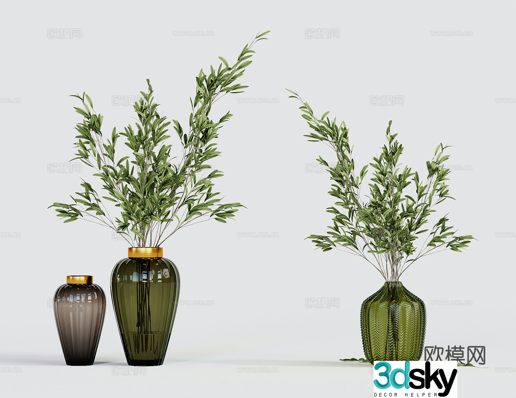 Modern vase flowers floral ornaments glass vase 3d model