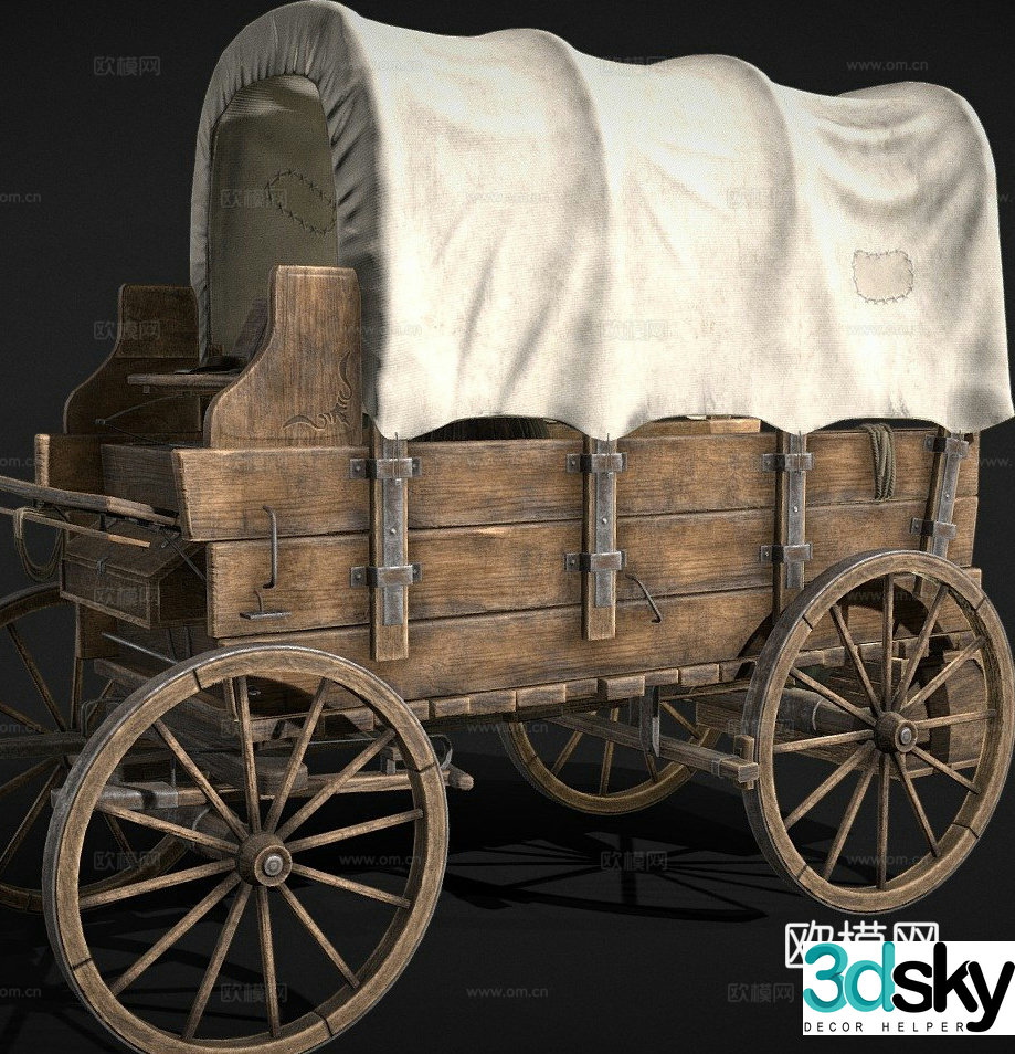 Covered wooden truck 3d model