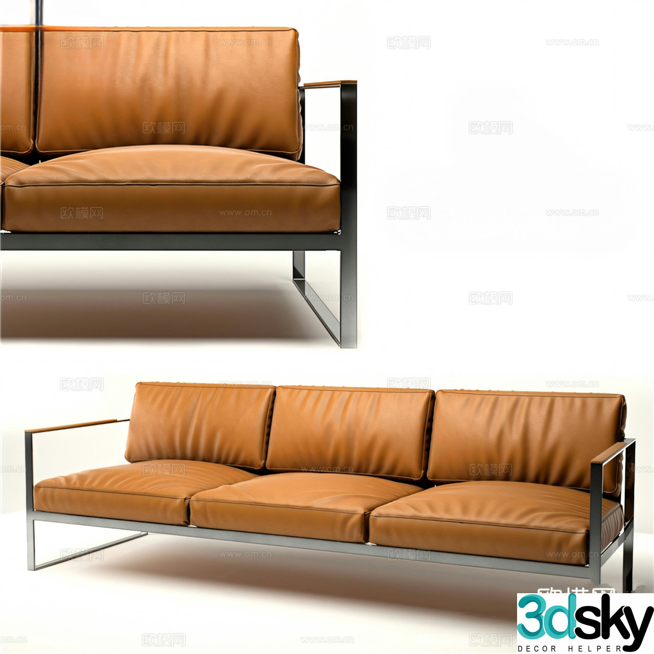 Three seater sofa leather sofa 3d model