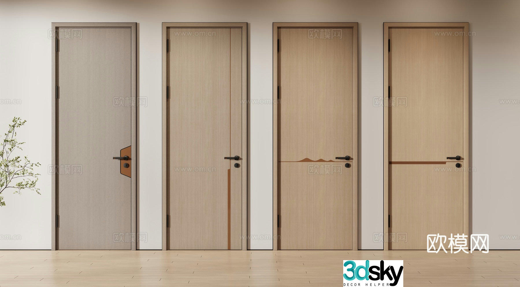New Chinese style single door room door bedroom door wooden door solid wood door 3d model