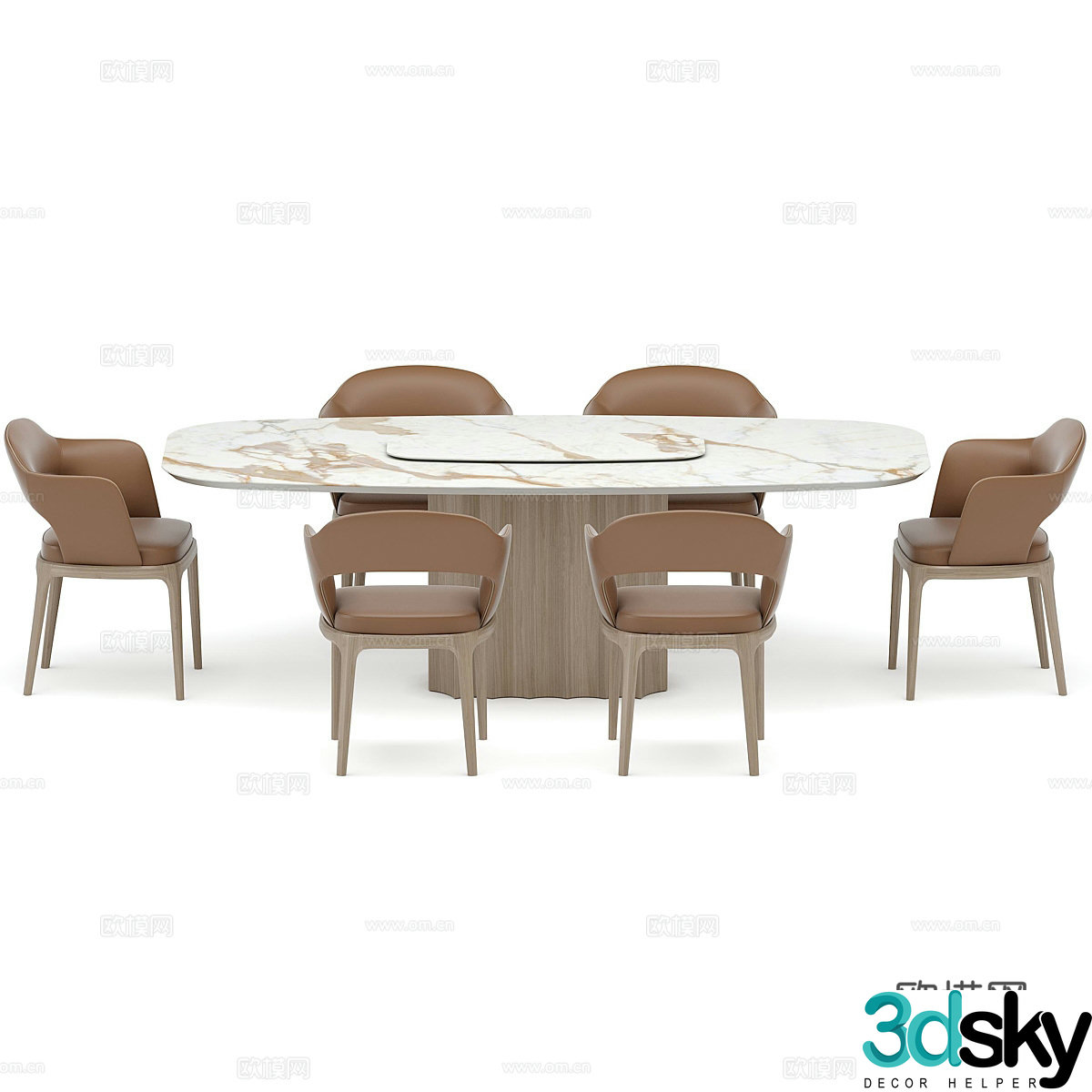 Modern dining table and chairs marble dining table 3d model