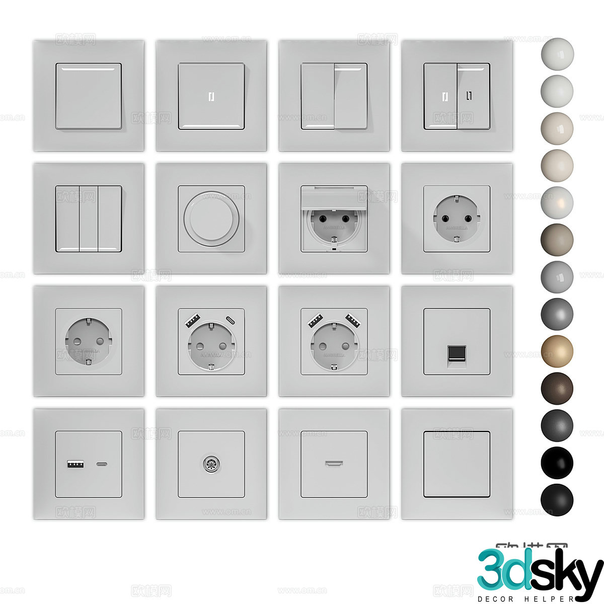 modern socket switch decorative switch 3d model
