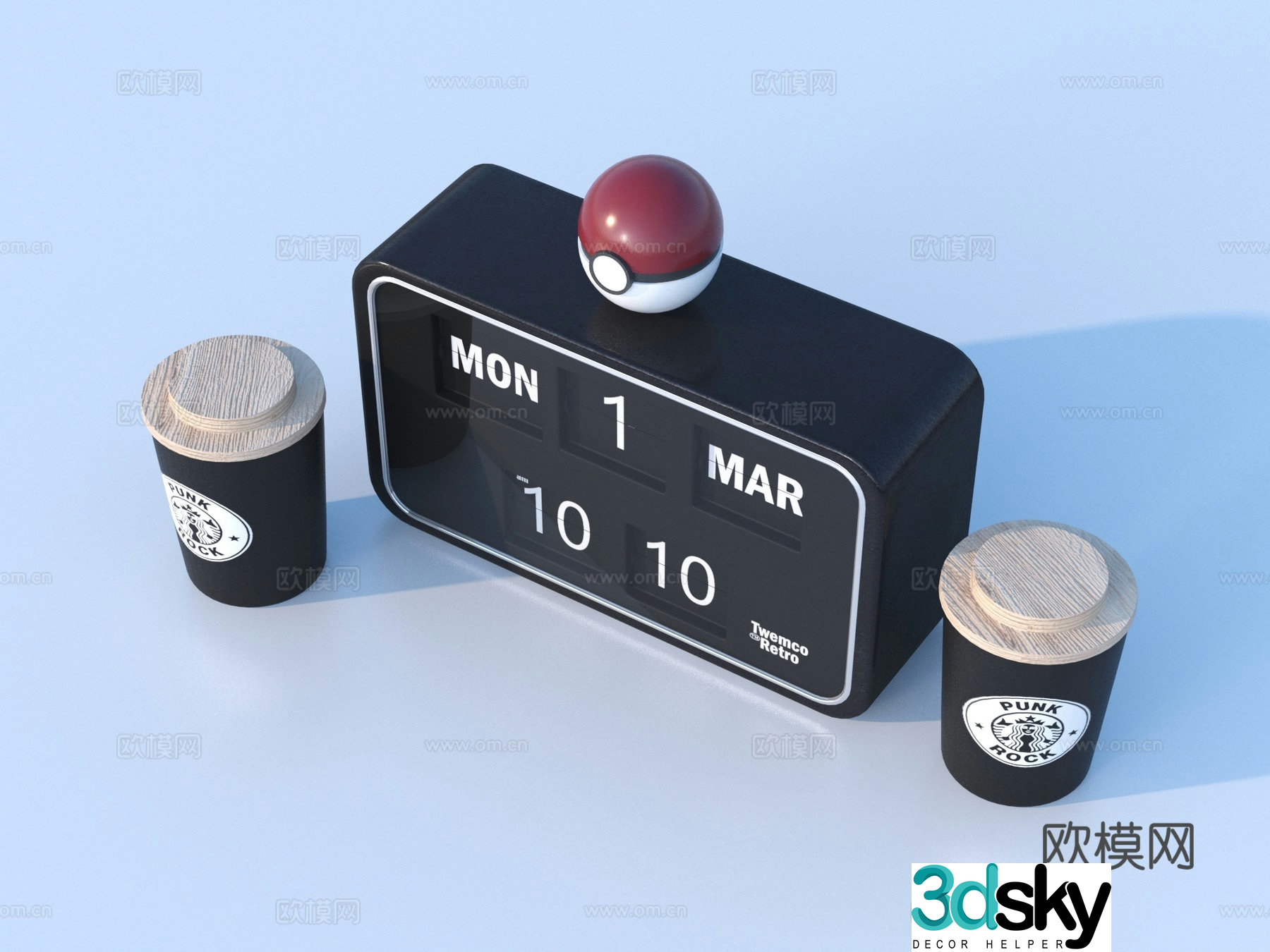 Modern decorations ornaments alarm clock drinks 3d model