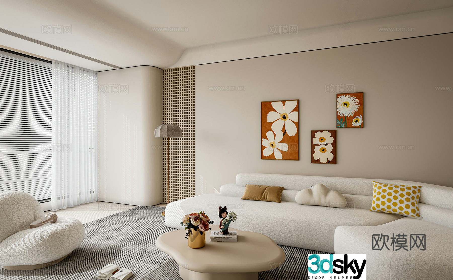 Cream style modular sofa 3d model