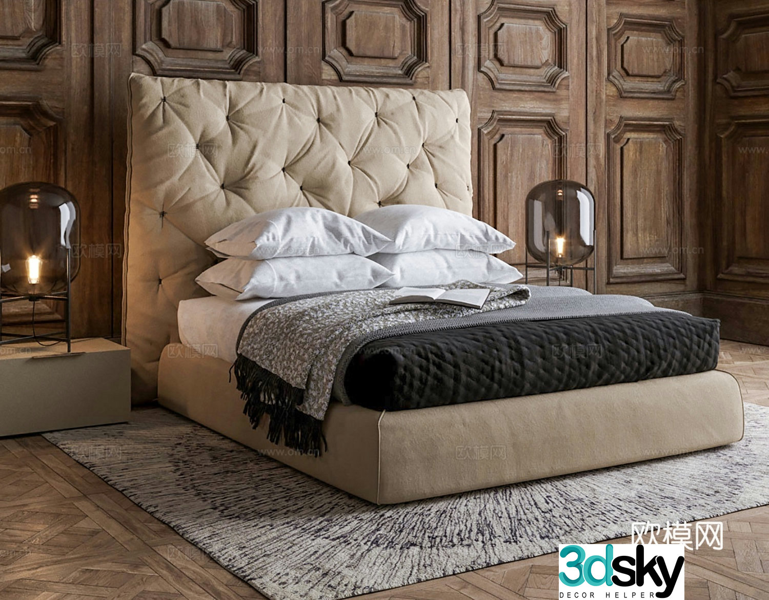 American double bed 3d model