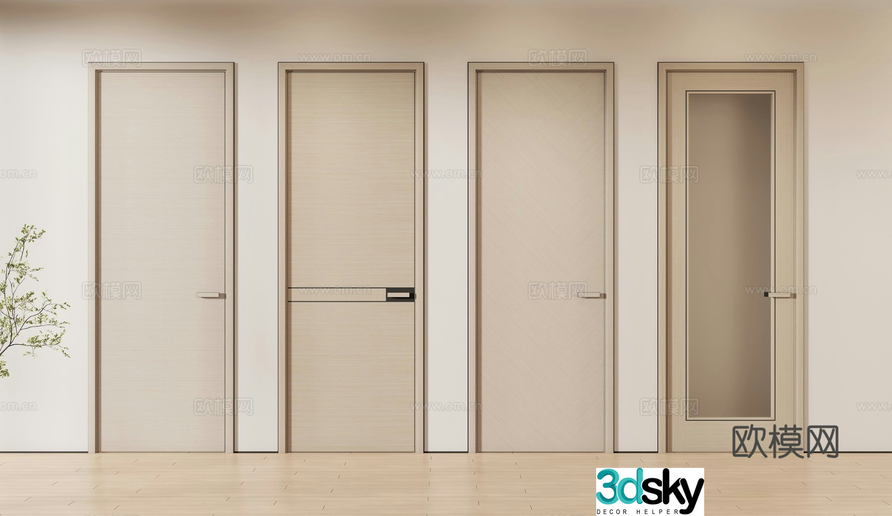 New Chinese style single door room door bedroom door bathroom door 3d model