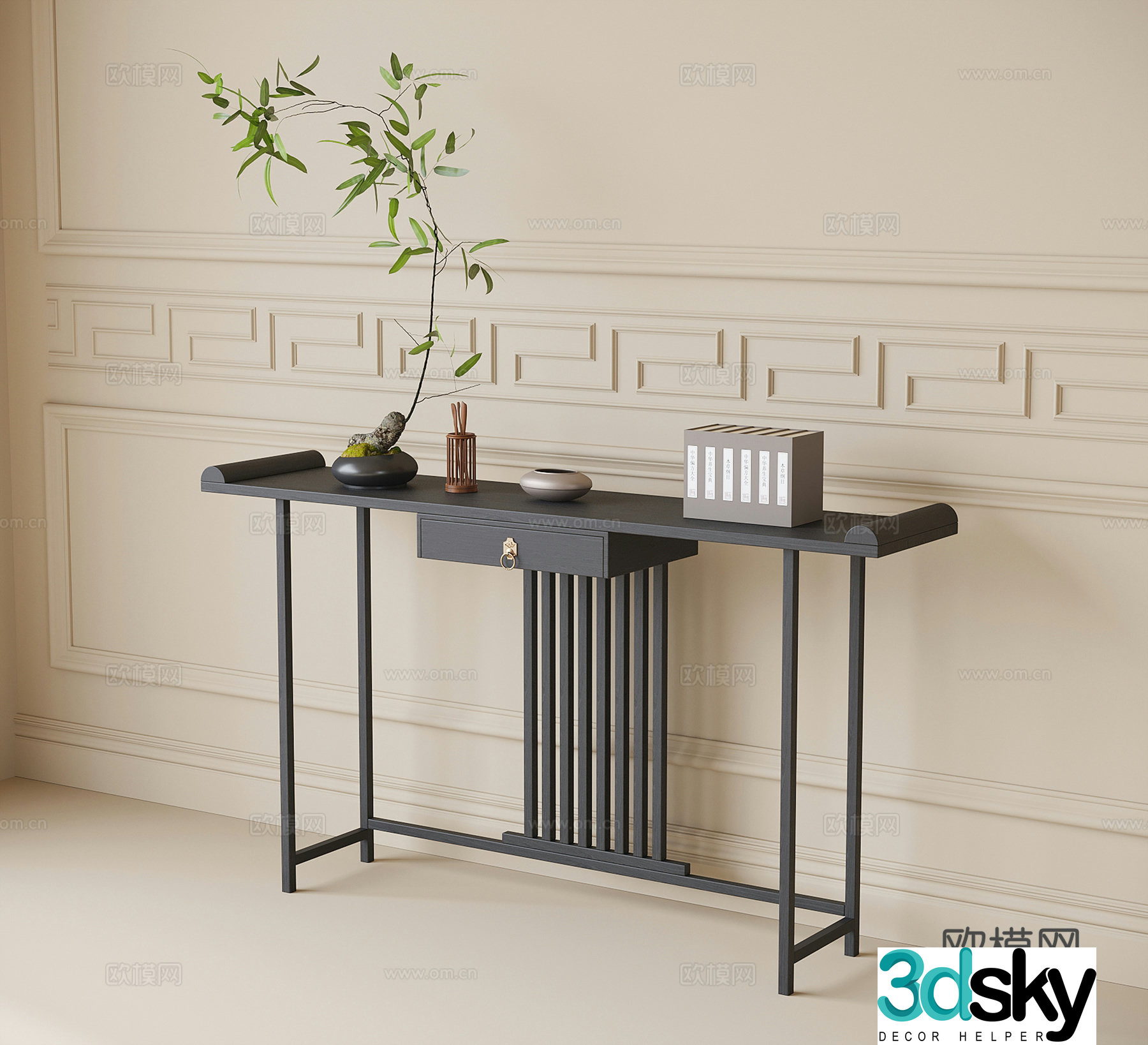 Chinese style end view platform entrance desk 3D model