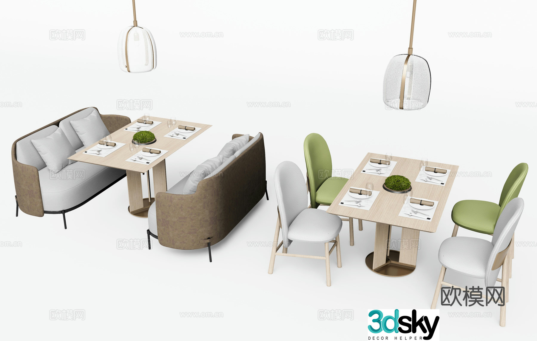 Modern dining table and chairs long table 3d model
